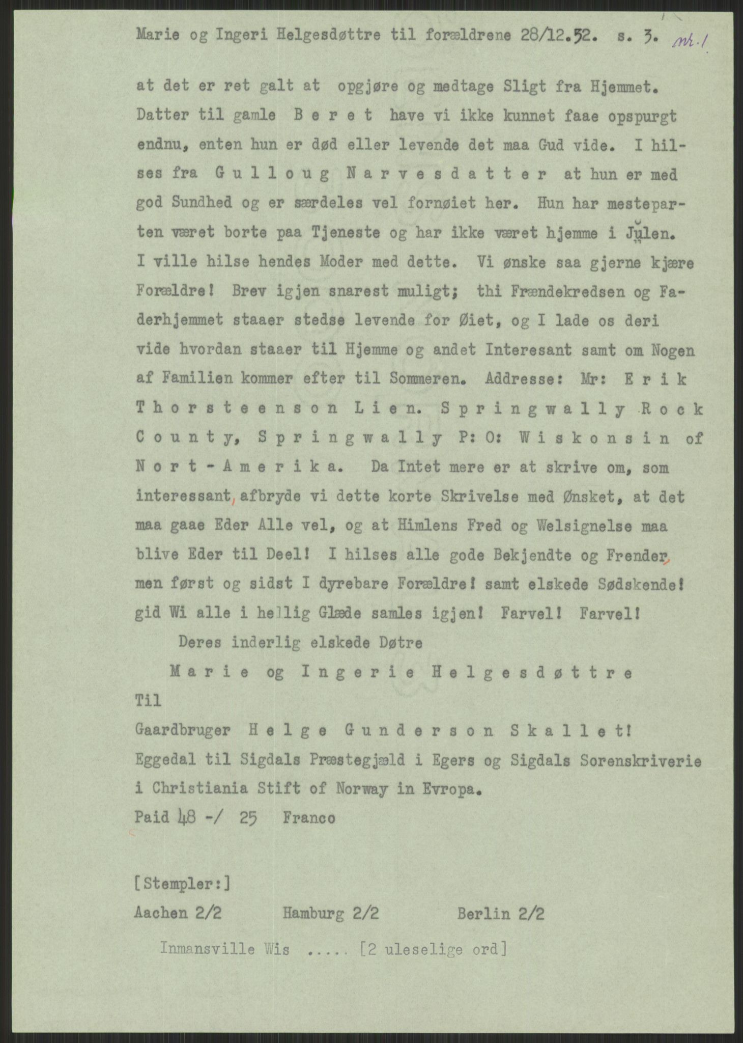 Samlinger til kildeutgivelse, Amerikabrevene, AV/RA-EA-4057/F/L0021: Innlån fra Buskerud: Michalsen - Ål bygdearkiv, 1838-1914, s. 235