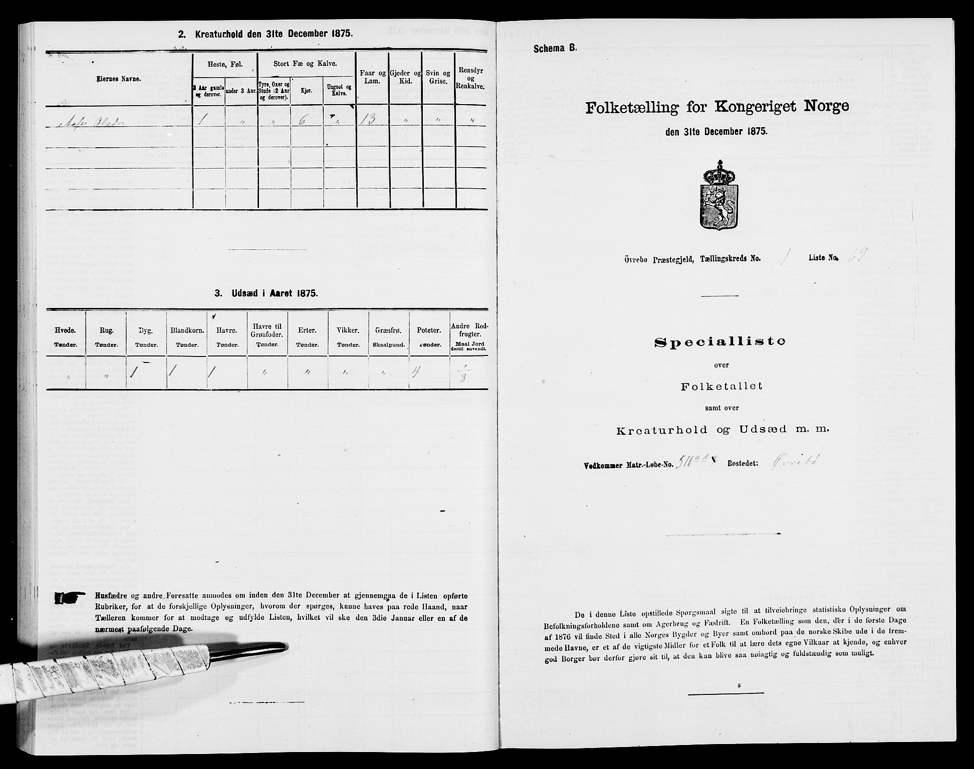 SAK, Folketelling 1875 for 1016P Øvrebø prestegjeld, 1875, s. 169