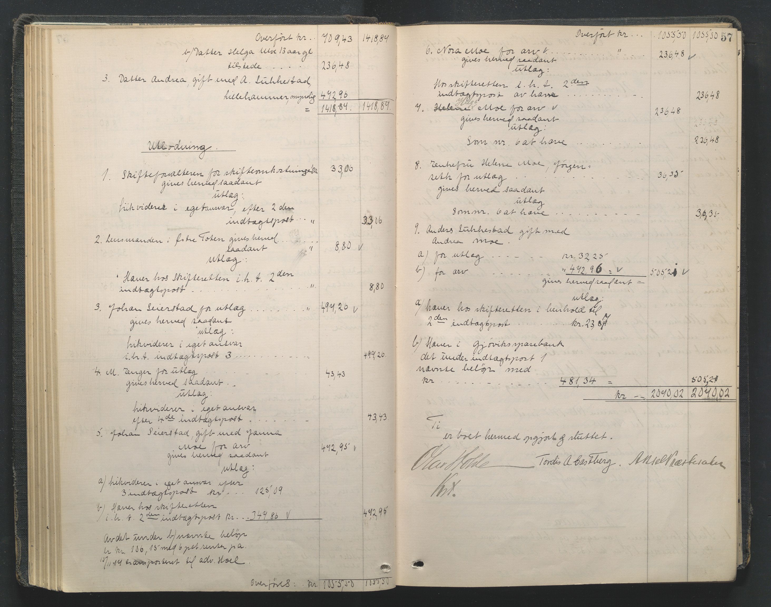 Toten tingrett, AV/SAH-TING-006/J/Je/L0012: Skifteutlodningsprotokoll - Østre Toten, 1914-1935, s. 57