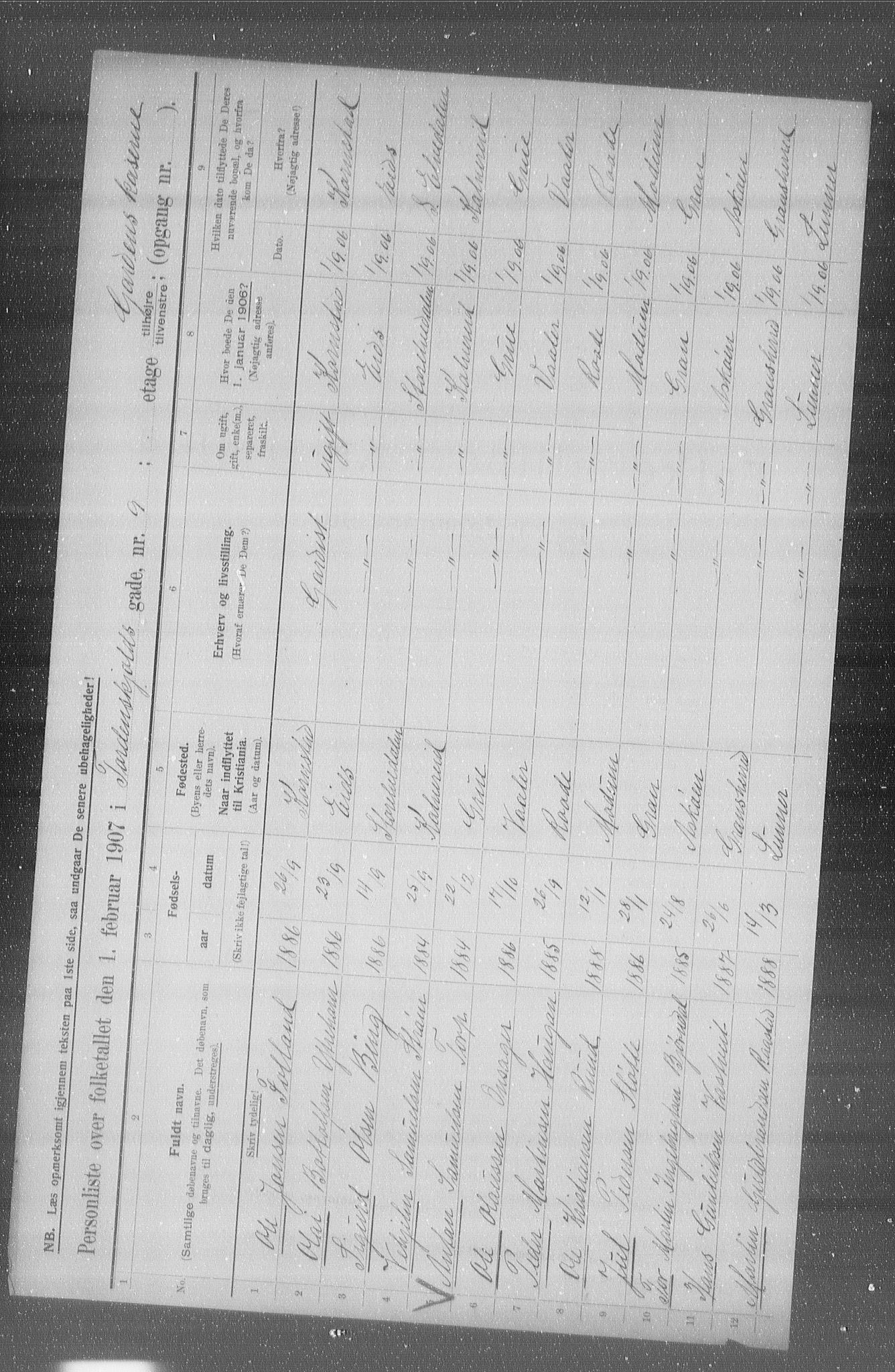 OBA, Kommunal folketelling 1.2.1907 for Kristiania kjøpstad, 1907, s. 57848