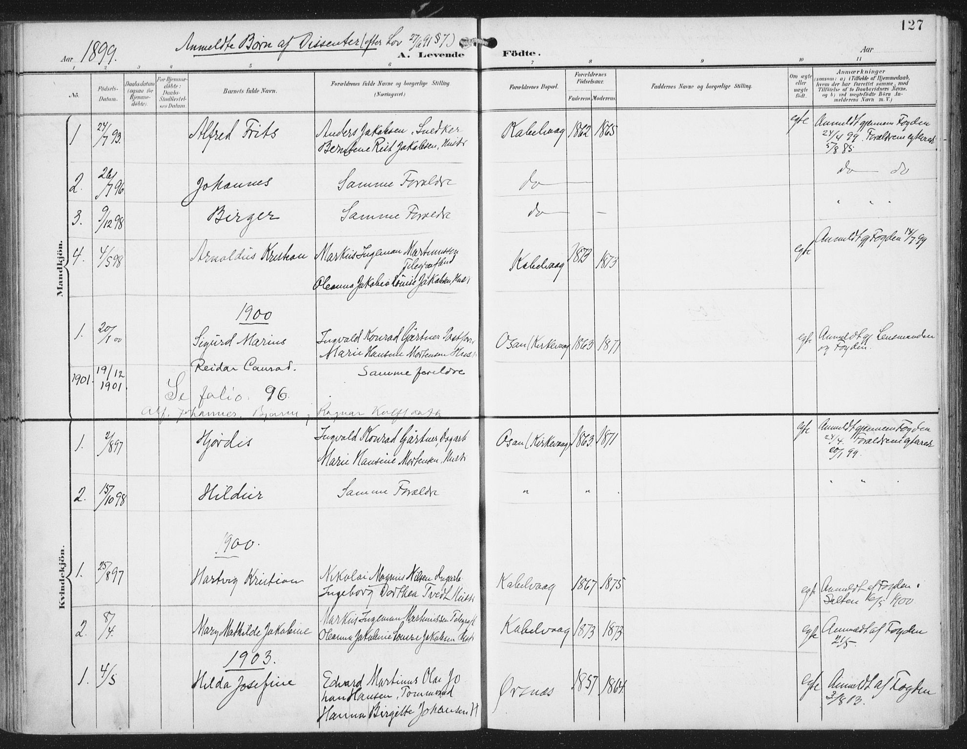 Ministerialprotokoller, klokkerbøker og fødselsregistre - Nordland, AV/SAT-A-1459/874/L1062: Ministerialbok nr. 874A06, 1899-1907, s. 127