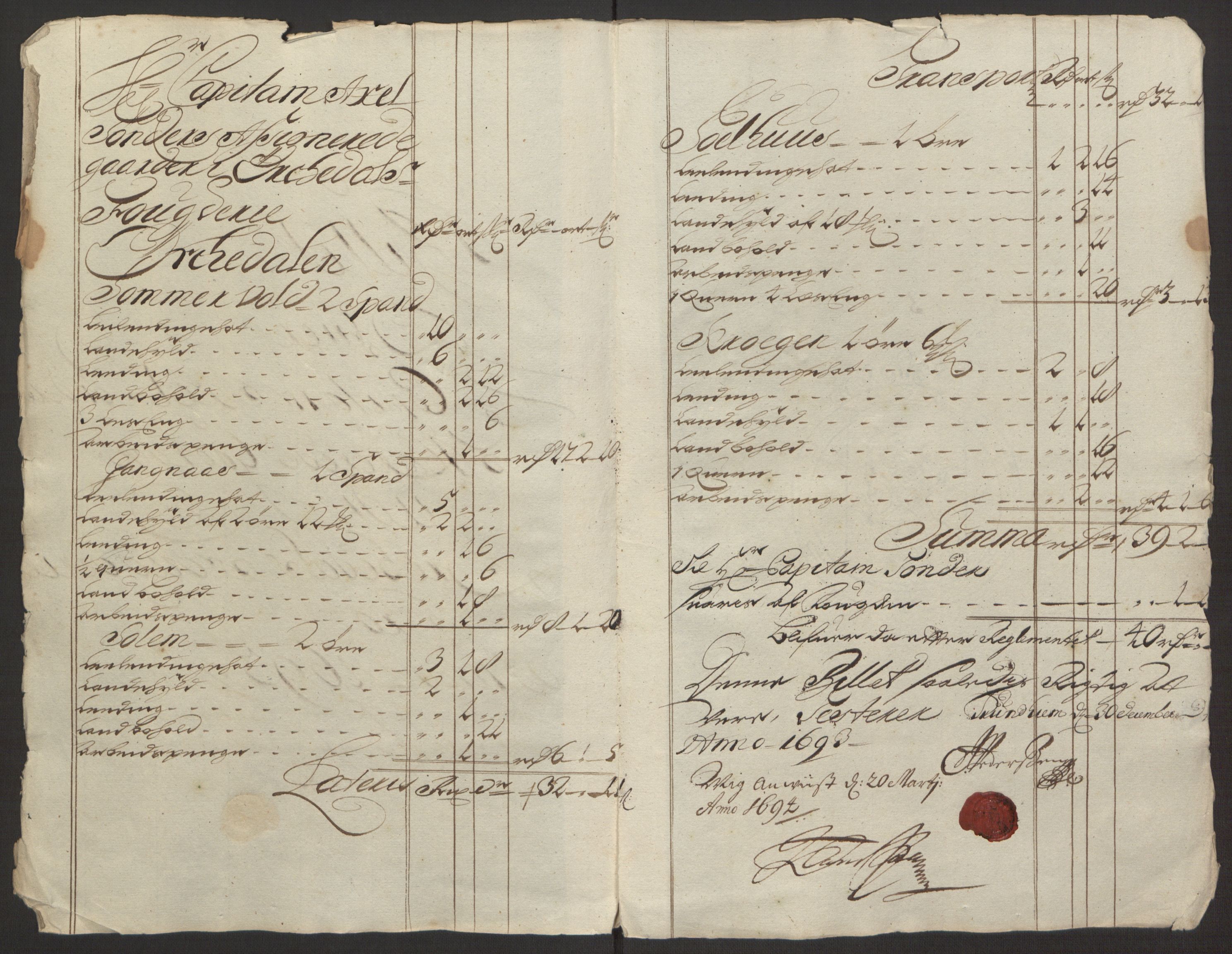 Rentekammeret inntil 1814, Reviderte regnskaper, Fogderegnskap, AV/RA-EA-4092/R58/L3938: Fogderegnskap Orkdal, 1693, s. 211