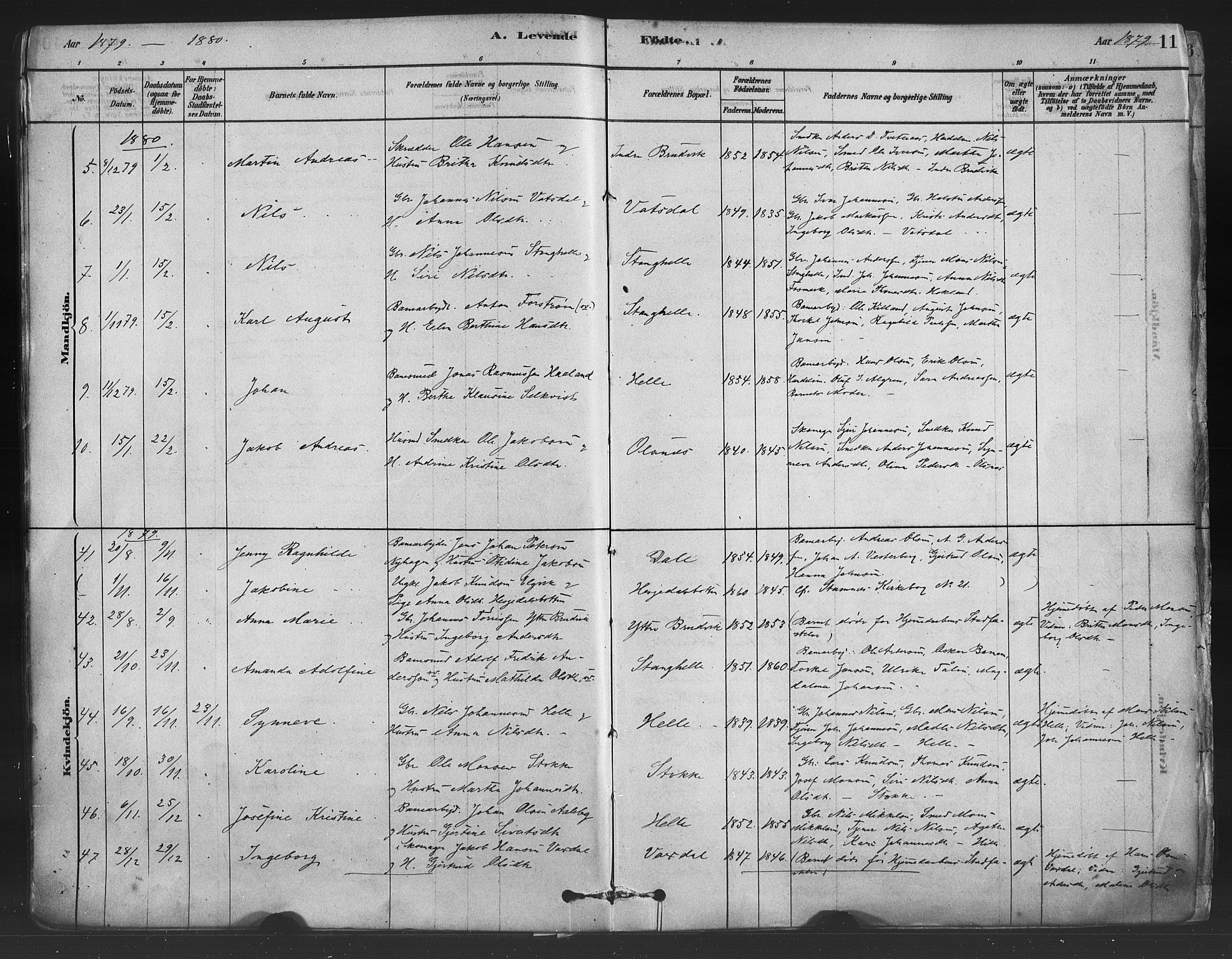 Bruvik Sokneprestembete, AV/SAB-A-74701/H/Haa: Ministerialbok nr. B 1, 1878-1904, s. 11