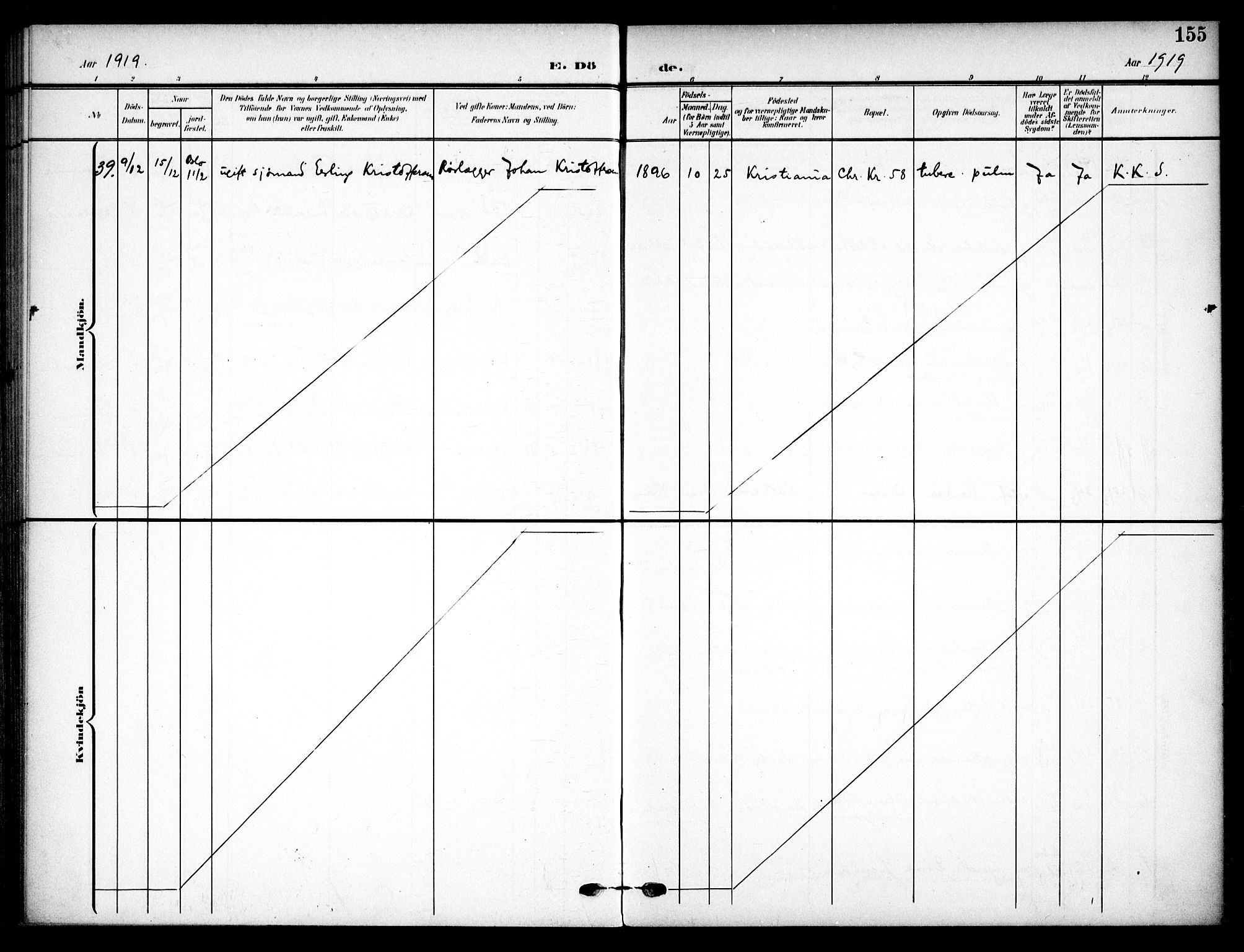 Vaterland prestekontor Kirkebøker, SAO/A-10880/F/Fa/L0002: Ministerialbok nr. 2, 1907-1921, s. 155