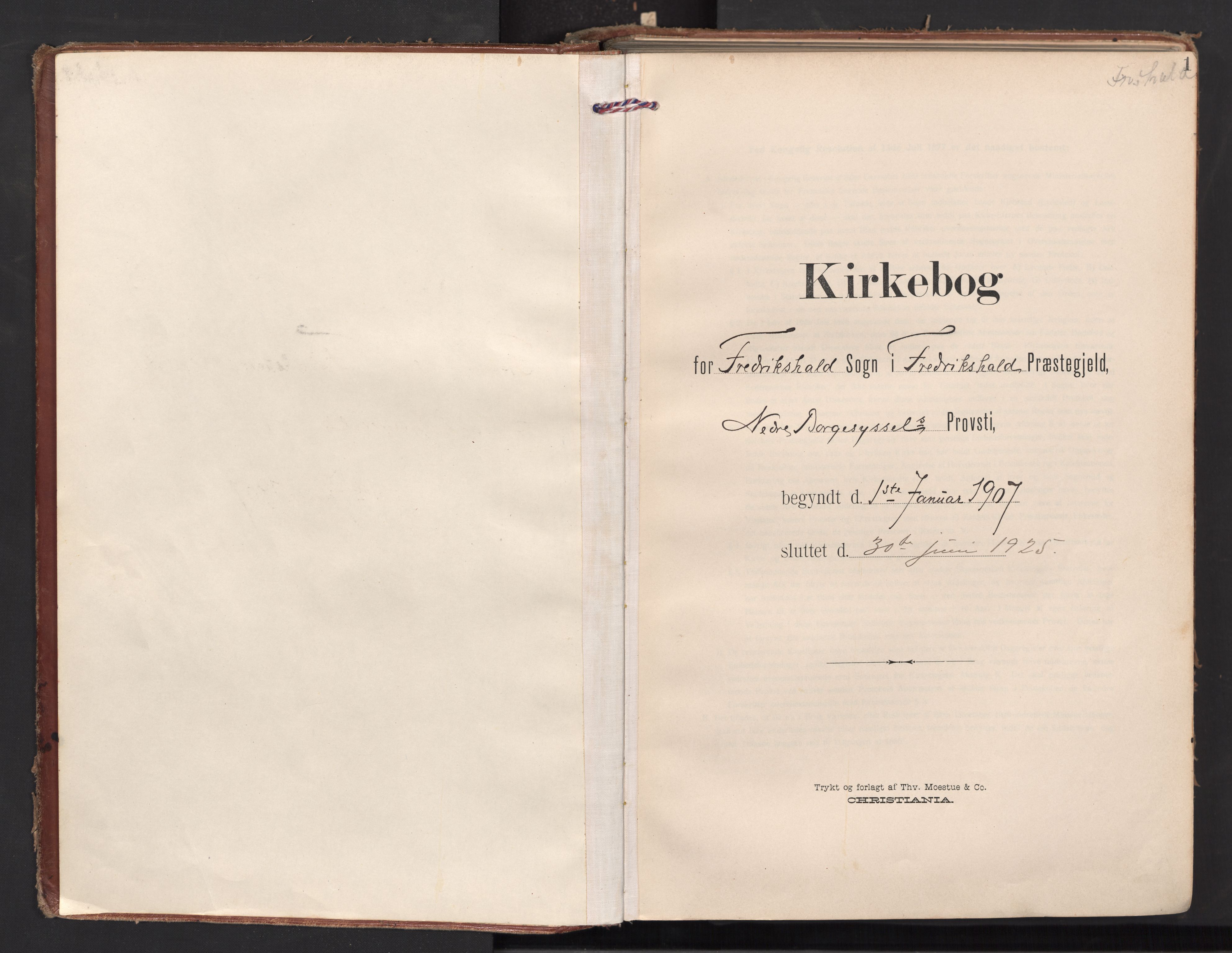 Halden prestekontor Kirkebøker, AV/SAO-A-10909/F/Fa/L0016: Ministerialbok nr. I 16, 1907-1925, s. 1