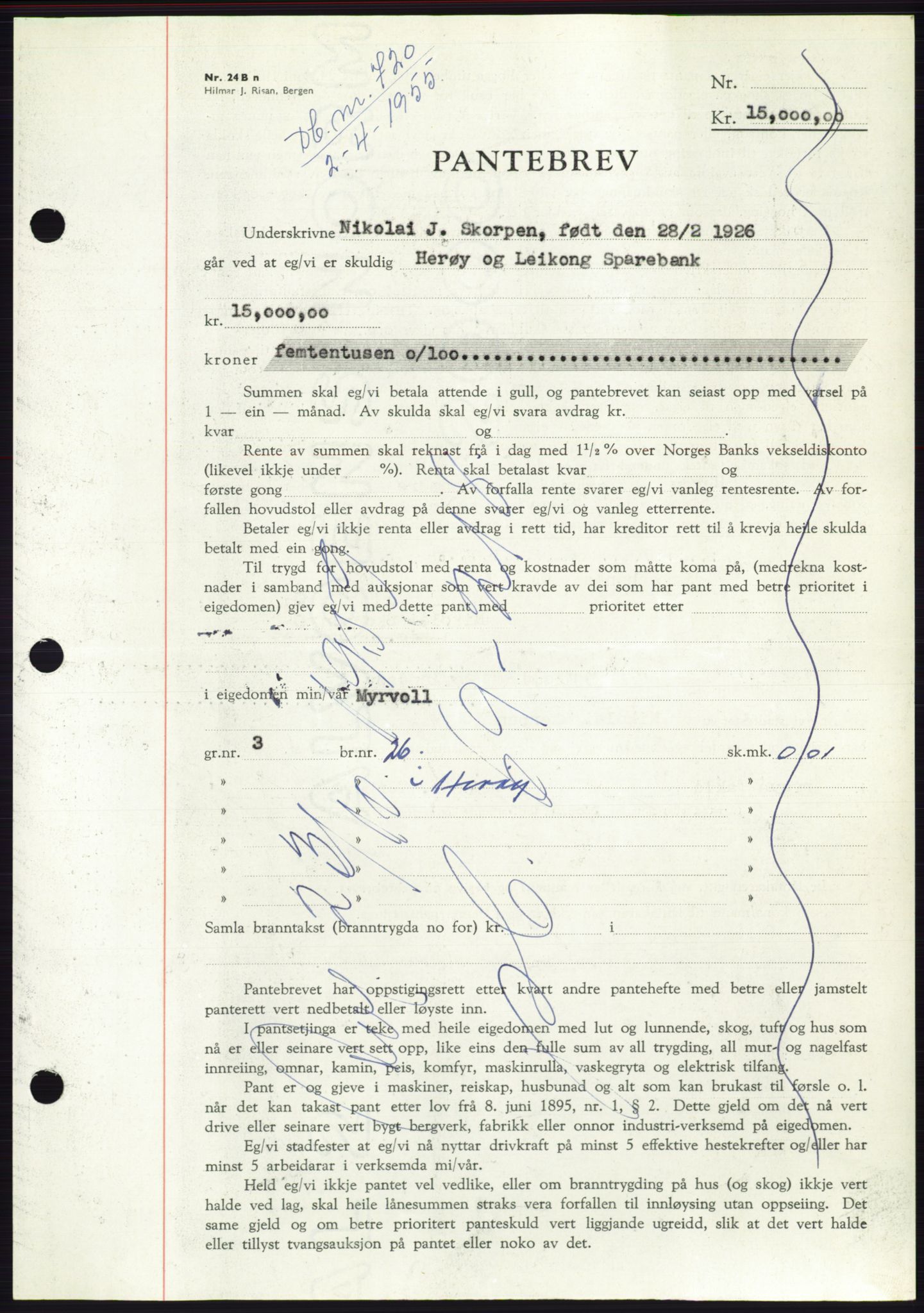 Søre Sunnmøre sorenskriveri, AV/SAT-A-4122/1/2/2C/L0126: Pantebok nr. 14B, 1954-1955, Dagboknr: 720/1955