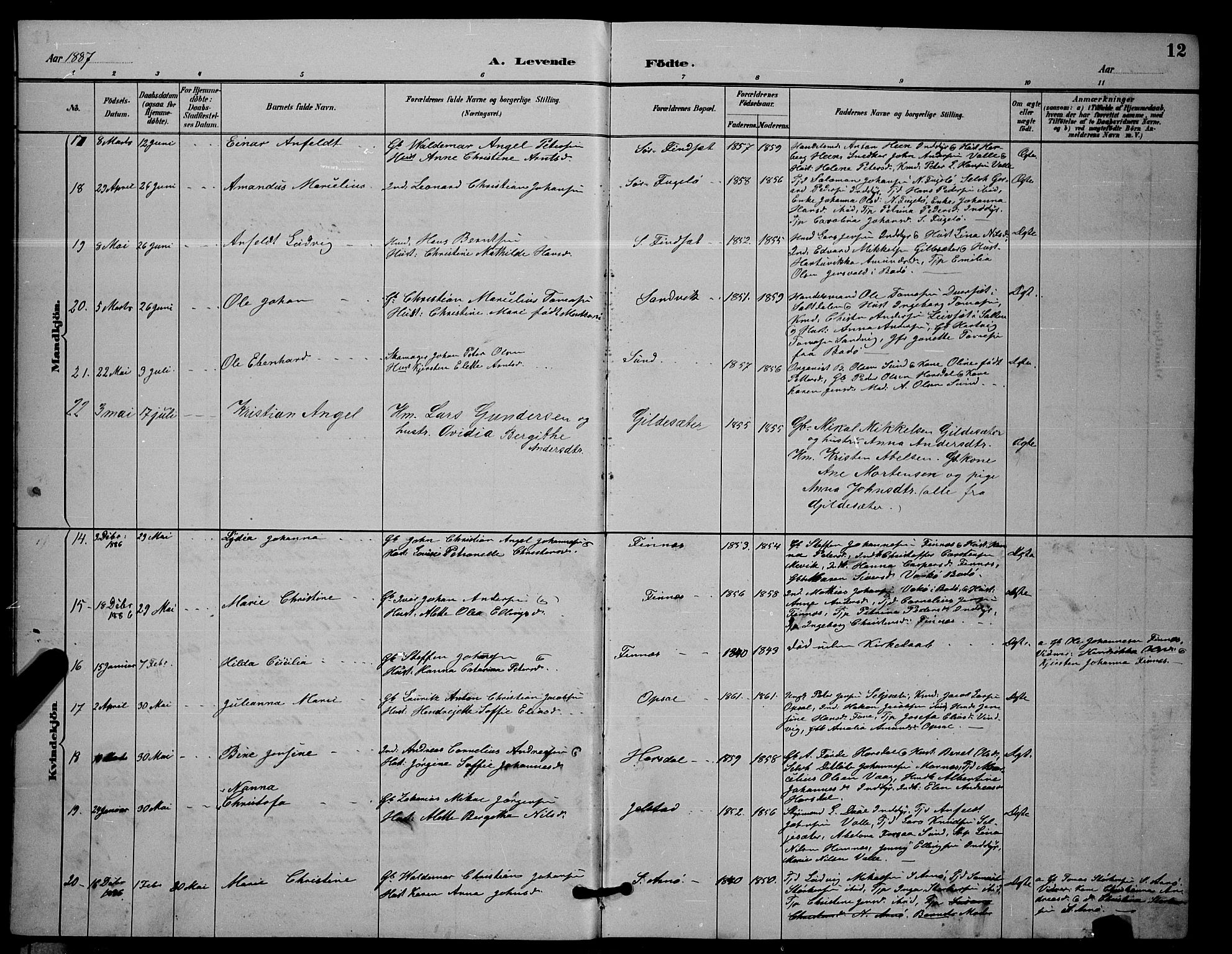 Ministerialprotokoller, klokkerbøker og fødselsregistre - Nordland, AV/SAT-A-1459/805/L0108: Klokkerbok nr. 805C04, 1885-1899, s. 12