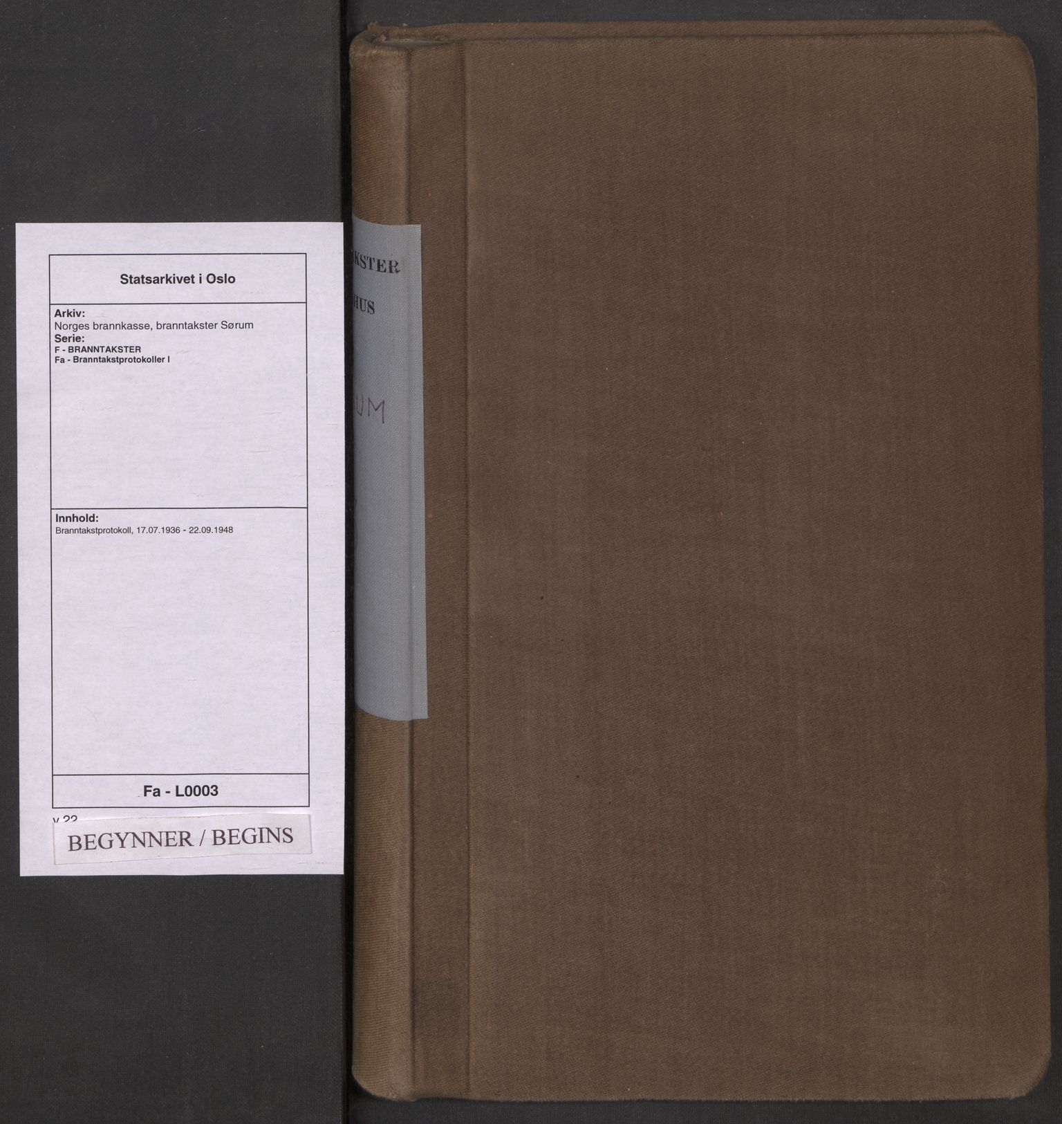 Norges brannkasse, branntakster Sørum, AV/SAO-A-10361/F/Fa/L0003: Branntakstprotokoll, 1936-1948