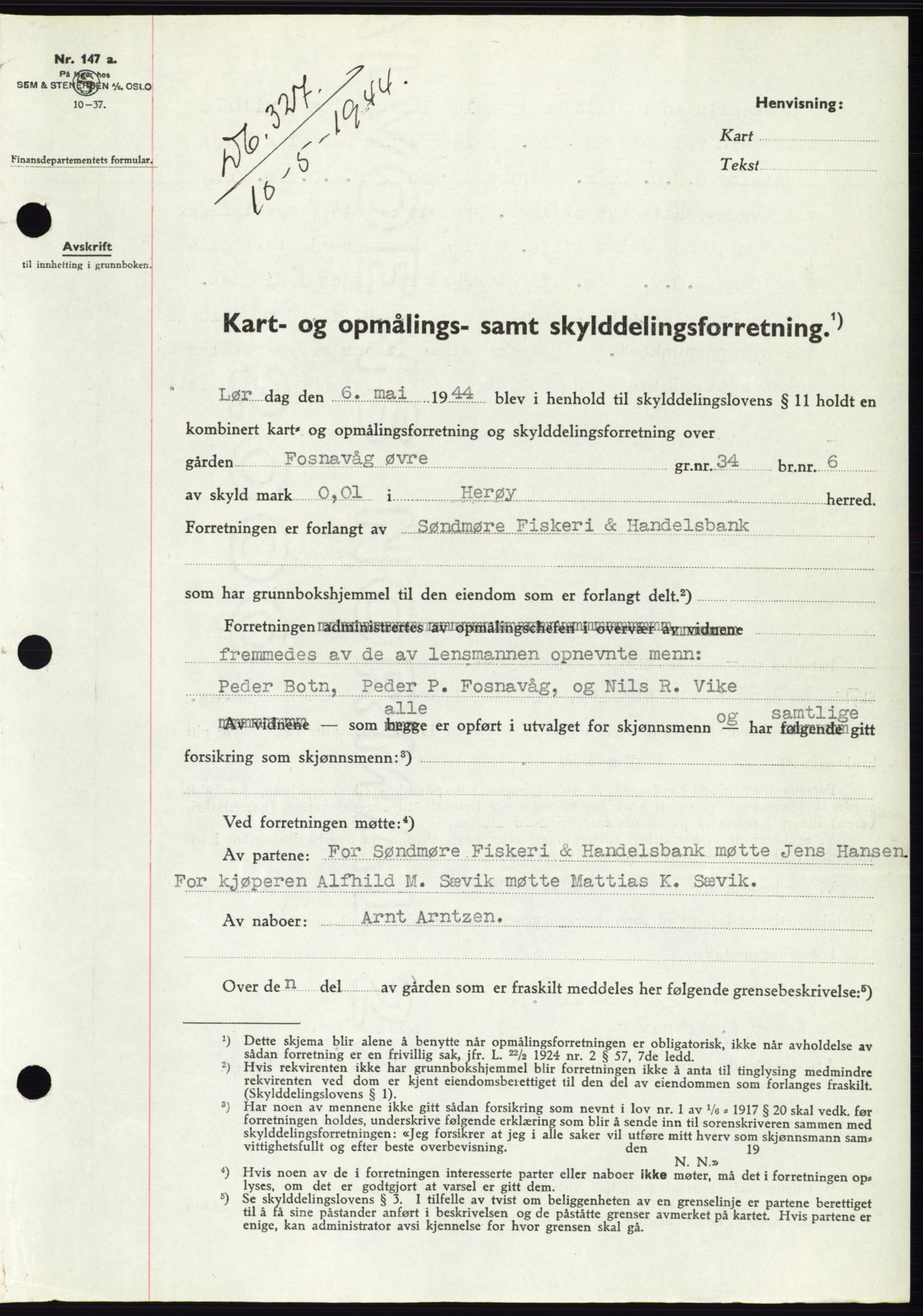 Søre Sunnmøre sorenskriveri, SAT/A-4122/1/2/2C/L0076: Pantebok nr. 2A, 1943-1944, Dagboknr: 327/1944