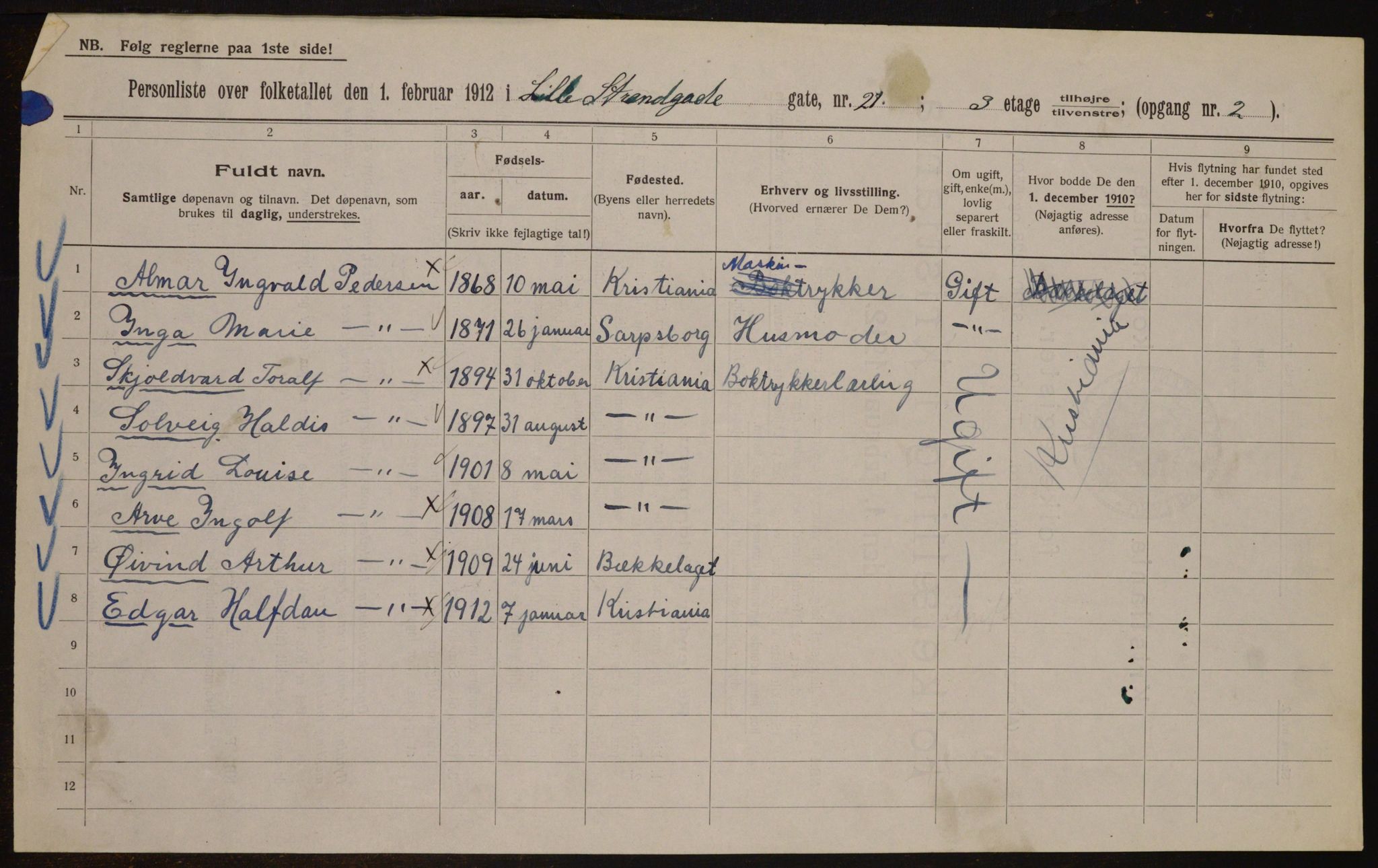 OBA, Kommunal folketelling 1.2.1912 for Kristiania, 1912, s. 57960