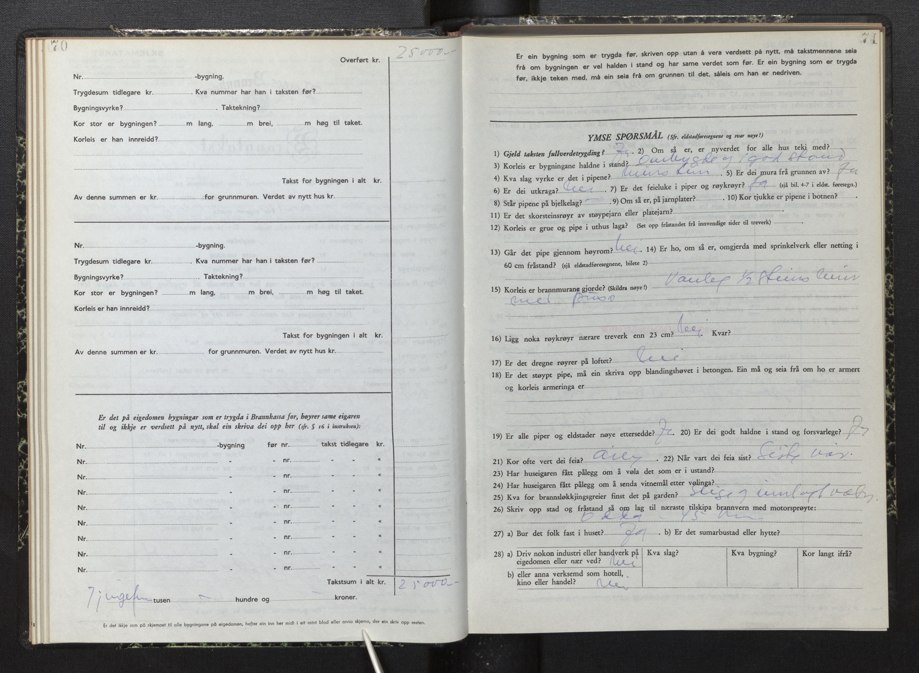 Lensmannen i Røldal, AV/SAB-A-34501/0012/L0005: Branntakstprotokoll, skjematakst, 1951-1963, s. 70-71