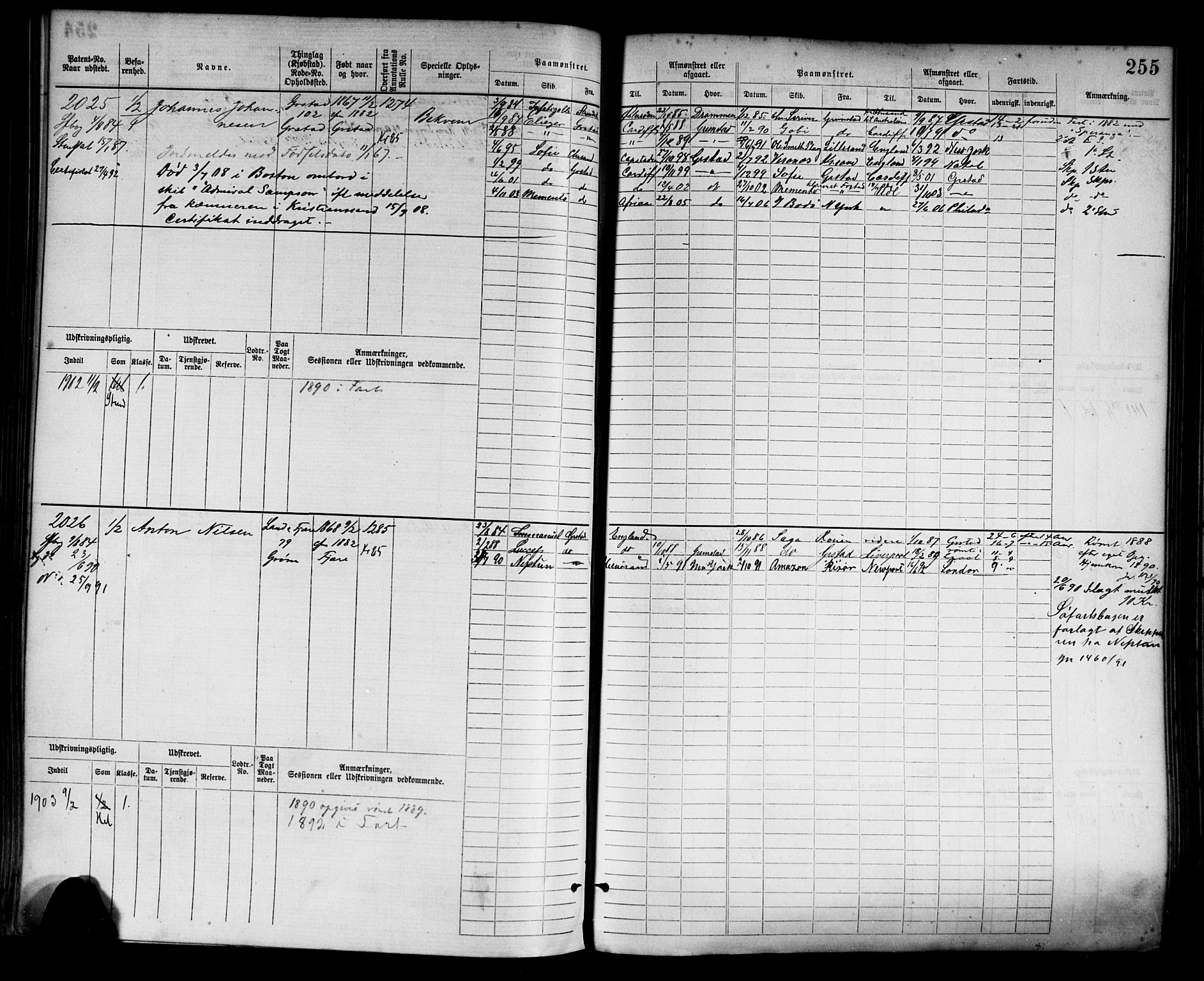 Grimstad mønstringskrets, AV/SAK-2031-0013/F/Fb/L0003: Hovedrulle nr 1517-2276, F-6, 1877-1888, s. 263