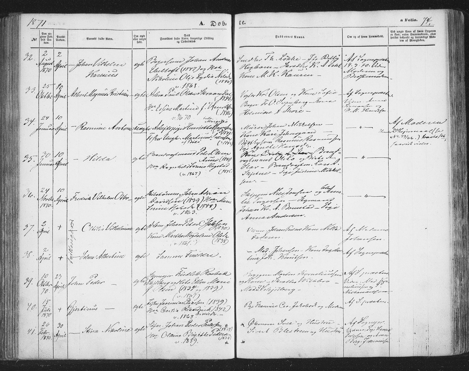Tromsø sokneprestkontor/stiftsprosti/domprosti, AV/SATØ-S-1343/G/Ga/L0012kirke: Ministerialbok nr. 12, 1865-1871, s. 74