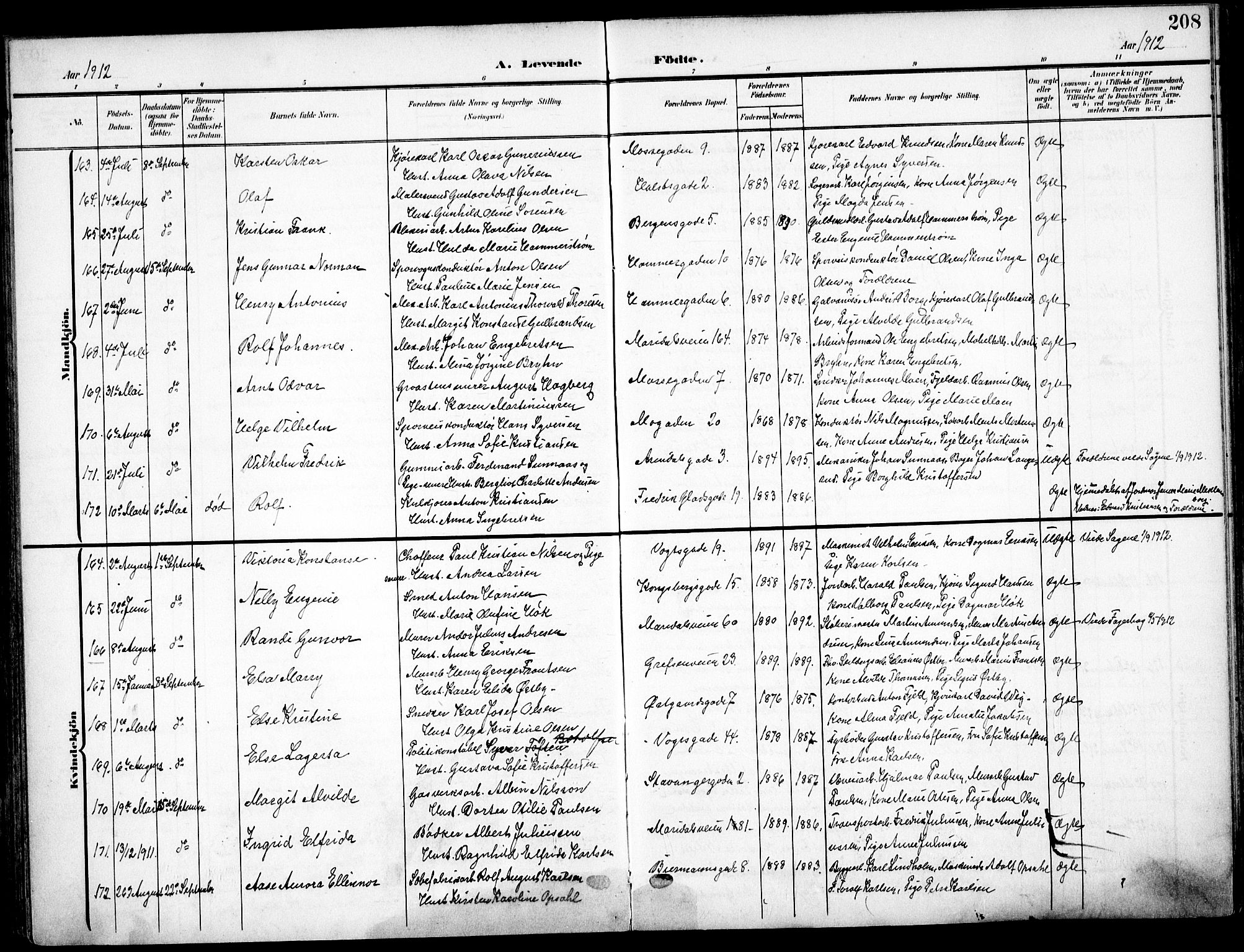Sagene prestekontor Kirkebøker, AV/SAO-A-10796/F/L0007: Ministerialbok nr. 7, 1905-1915, s. 208