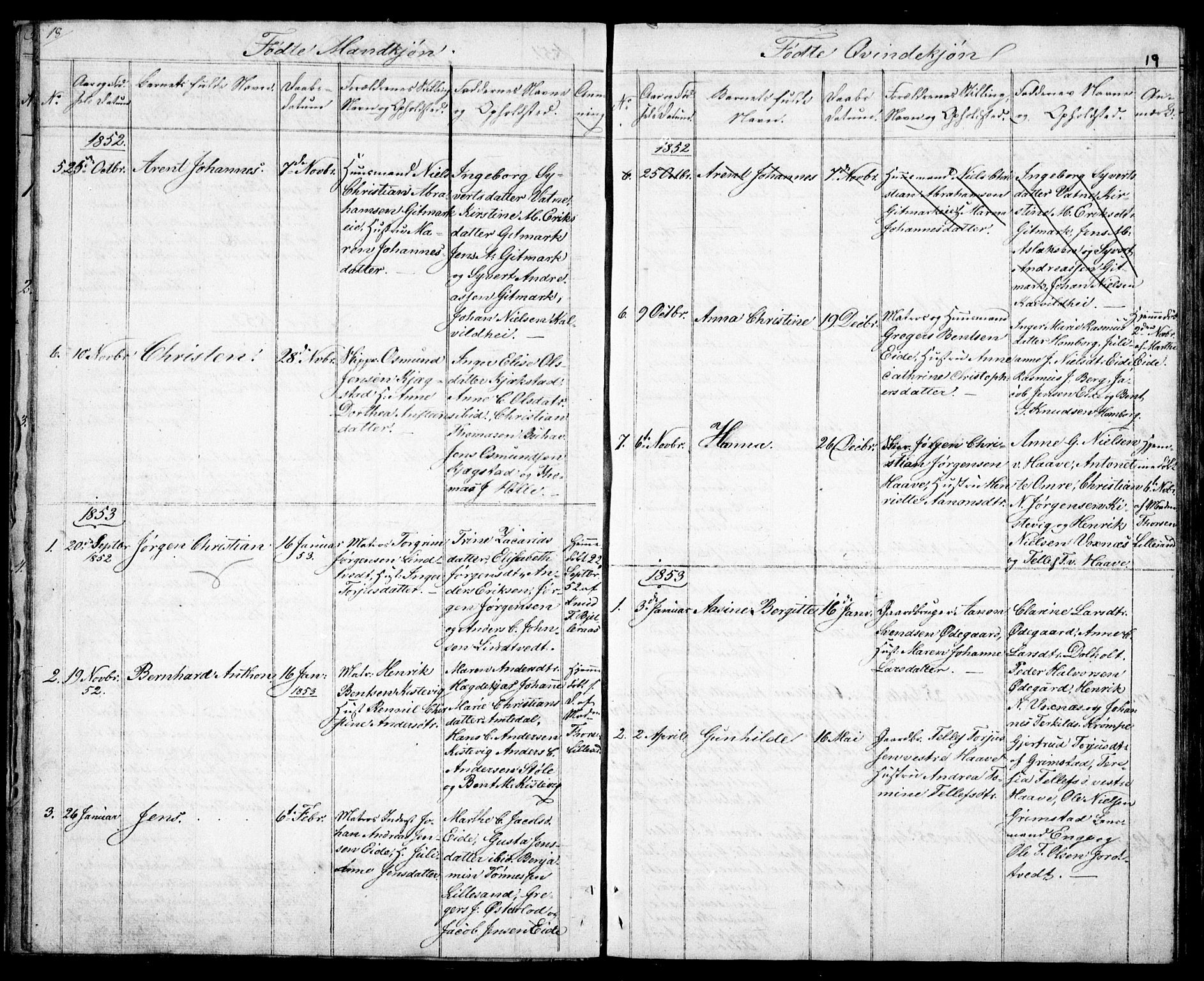 Hommedal sokneprestkontor, SAK/1111-0023/F/Fb/Fba/L0002: Klokkerbok nr. B 2, 1841-1863, s. 19