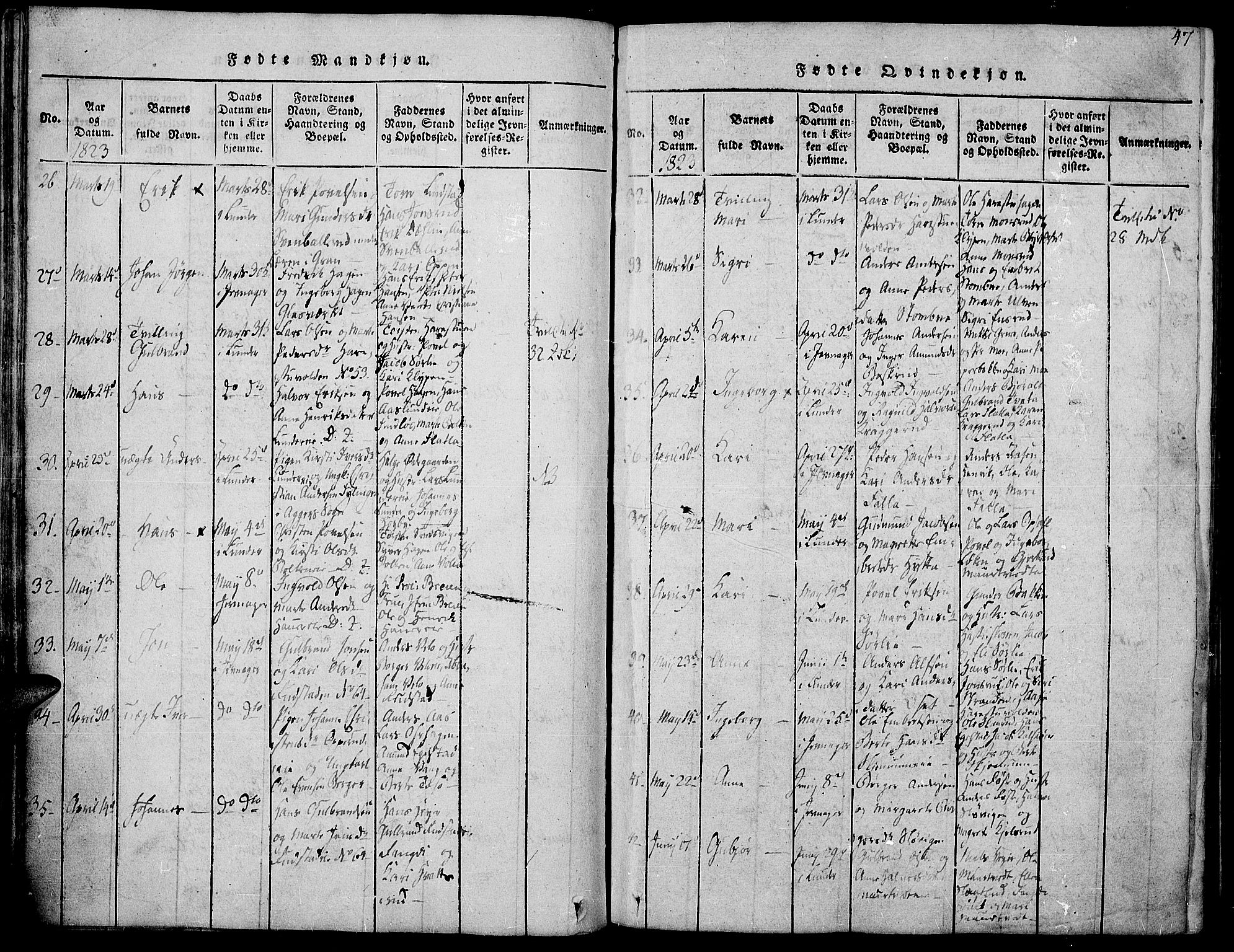 Jevnaker prestekontor, AV/SAH-PREST-116/H/Ha/Haa/L0005: Ministerialbok nr. 5, 1815-1837, s. 47
