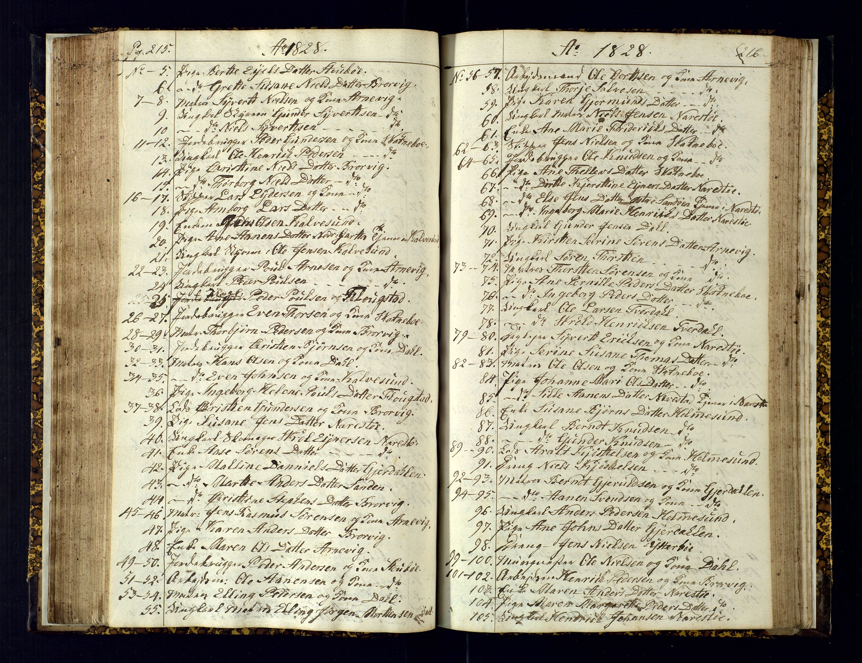 Dypvåg sokneprestkontor, AV/SAK-1111-0007/F/Fc/Fcb/L0001: Kommunikantprotokoll nr. C-1, 1813-1840, s. 215-216