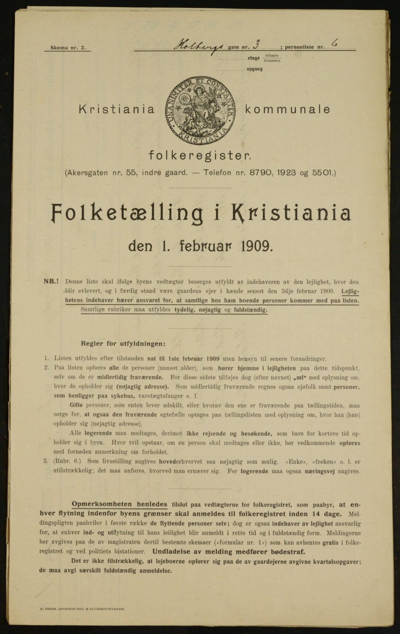 OBA, Kommunal folketelling 1.2.1909 for Kristiania kjøpstad, 1909, s. 36491