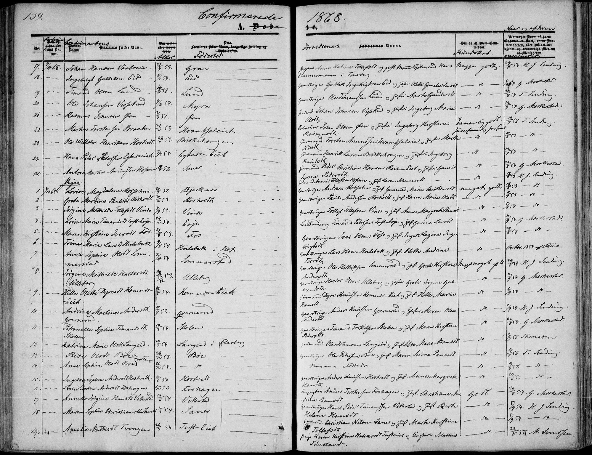 Sandsvær kirkebøker, AV/SAKO-A-244/F/Fa/L0006: Ministerialbok nr. I 6, 1857-1868, s. 139