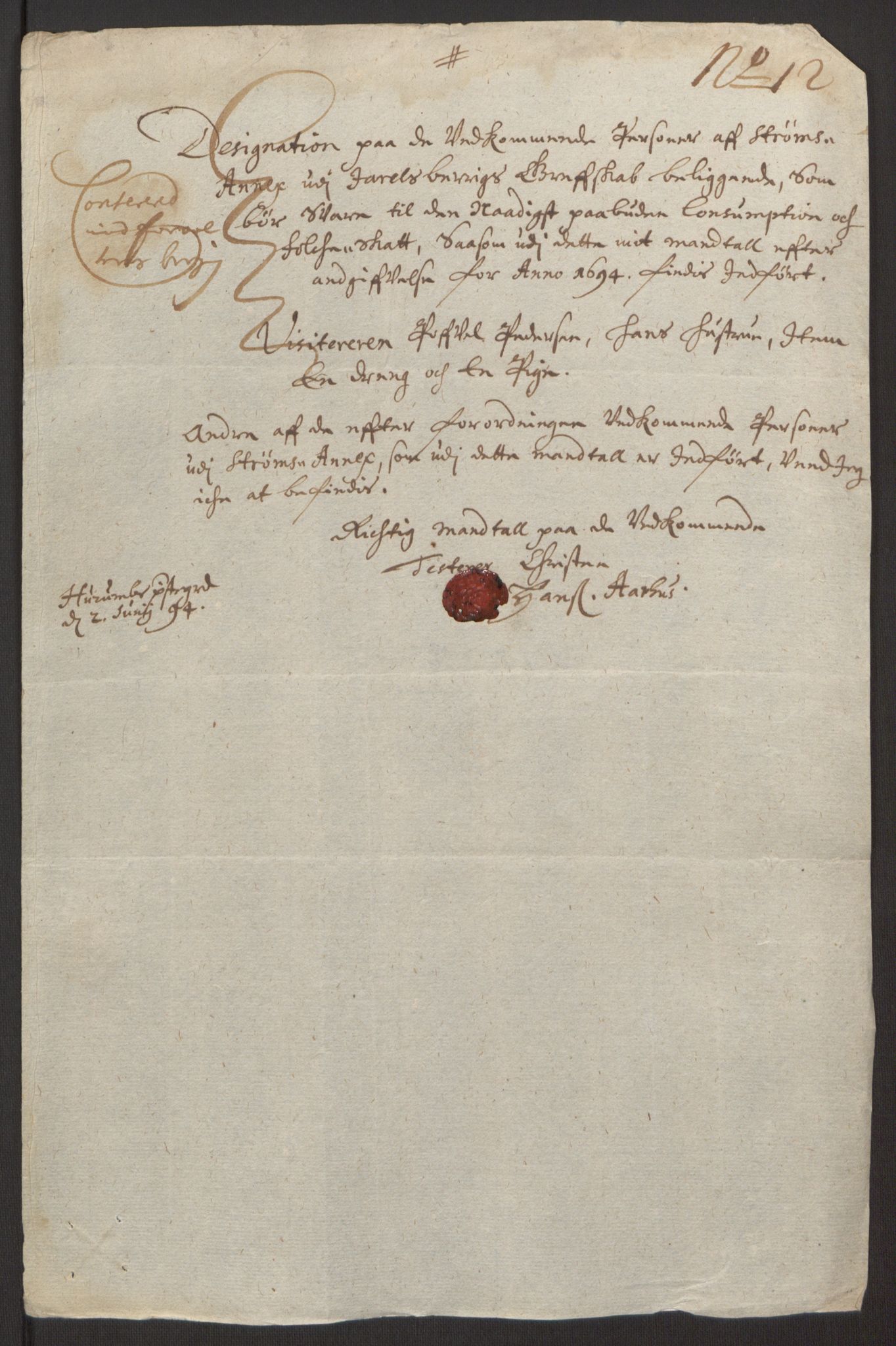 Rentekammeret inntil 1814, Reviderte regnskaper, Fogderegnskap, RA/EA-4092/R32/L1867: Fogderegnskap Jarlsberg grevskap, 1694-1696, s. 46