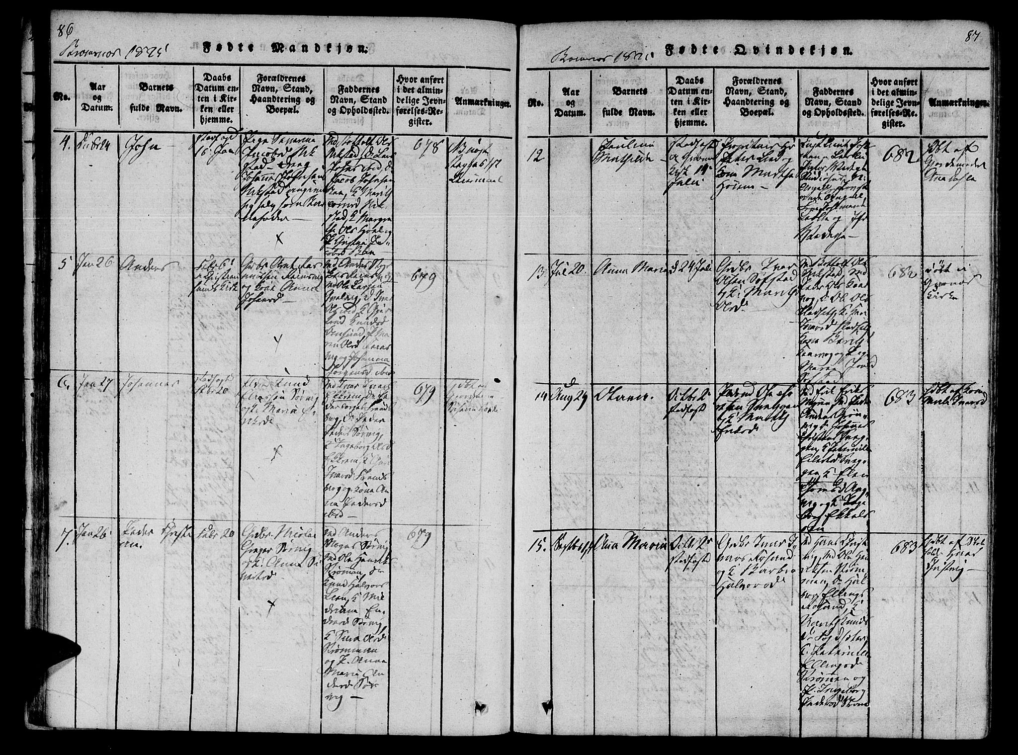 Ministerialprotokoller, klokkerbøker og fødselsregistre - Møre og Romsdal, AV/SAT-A-1454/568/L0800: Ministerialbok nr. 568A09 /2, 1820-1830, s. 86-87