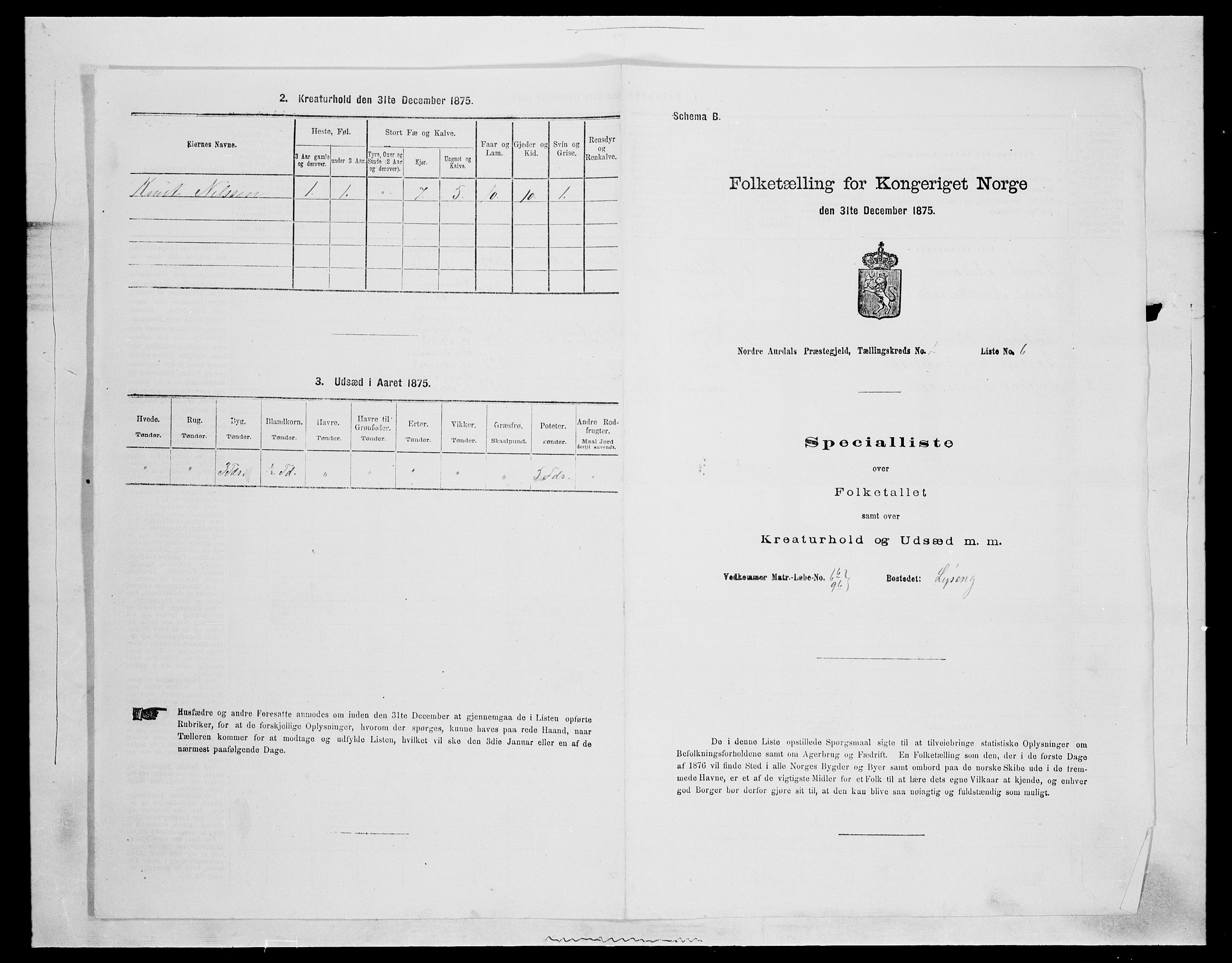 SAH, Folketelling 1875 for 0542P Nord-Aurdal prestegjeld, 1875, s. 128