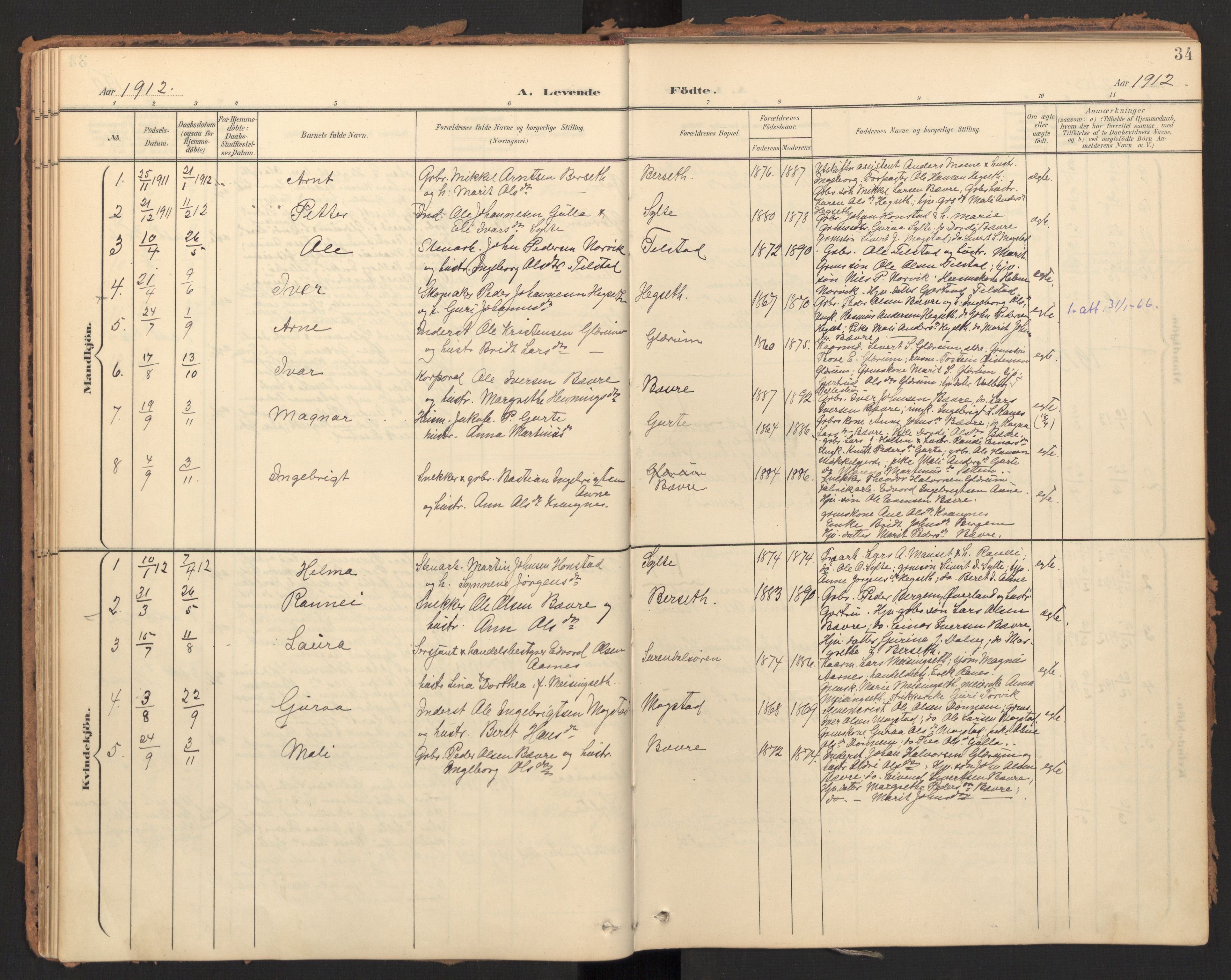 Ministerialprotokoller, klokkerbøker og fødselsregistre - Møre og Romsdal, AV/SAT-A-1454/595/L1048: Ministerialbok nr. 595A10, 1900-1917, s. 34