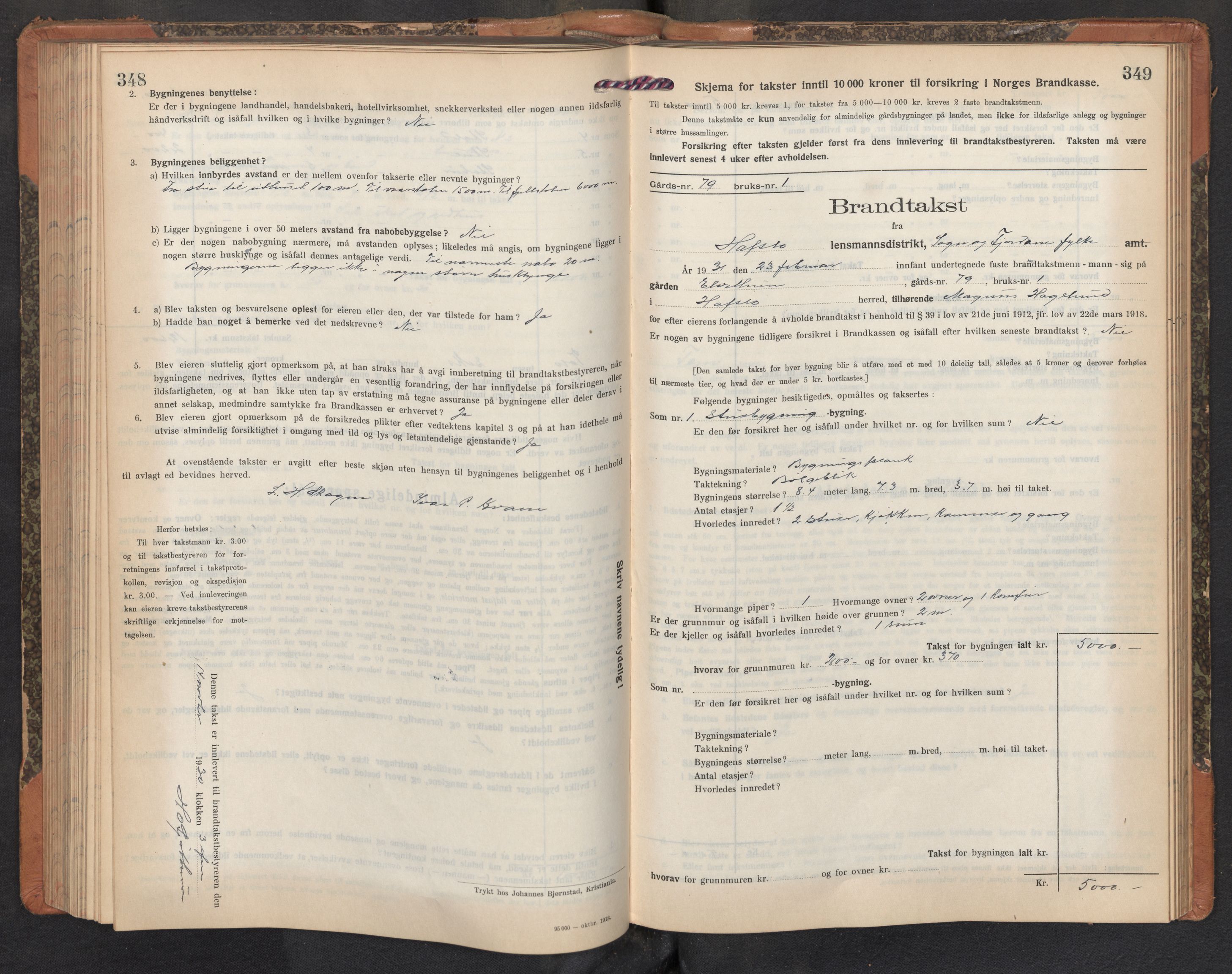 Lensmannen i Hafslo, SAB/A-28001/0012/L0008: Branntakstprotokoll, skjematakst, 1922-1953, s. 348-349
