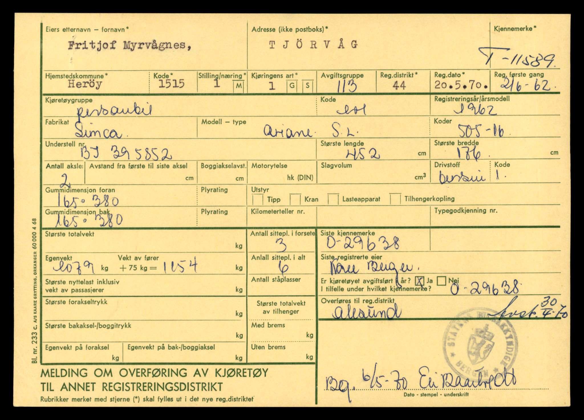 Møre og Romsdal vegkontor - Ålesund trafikkstasjon, AV/SAT-A-4099/F/Fe/L0029: Registreringskort for kjøretøy T 11430 - T 11619, 1927-1998, s. 2525