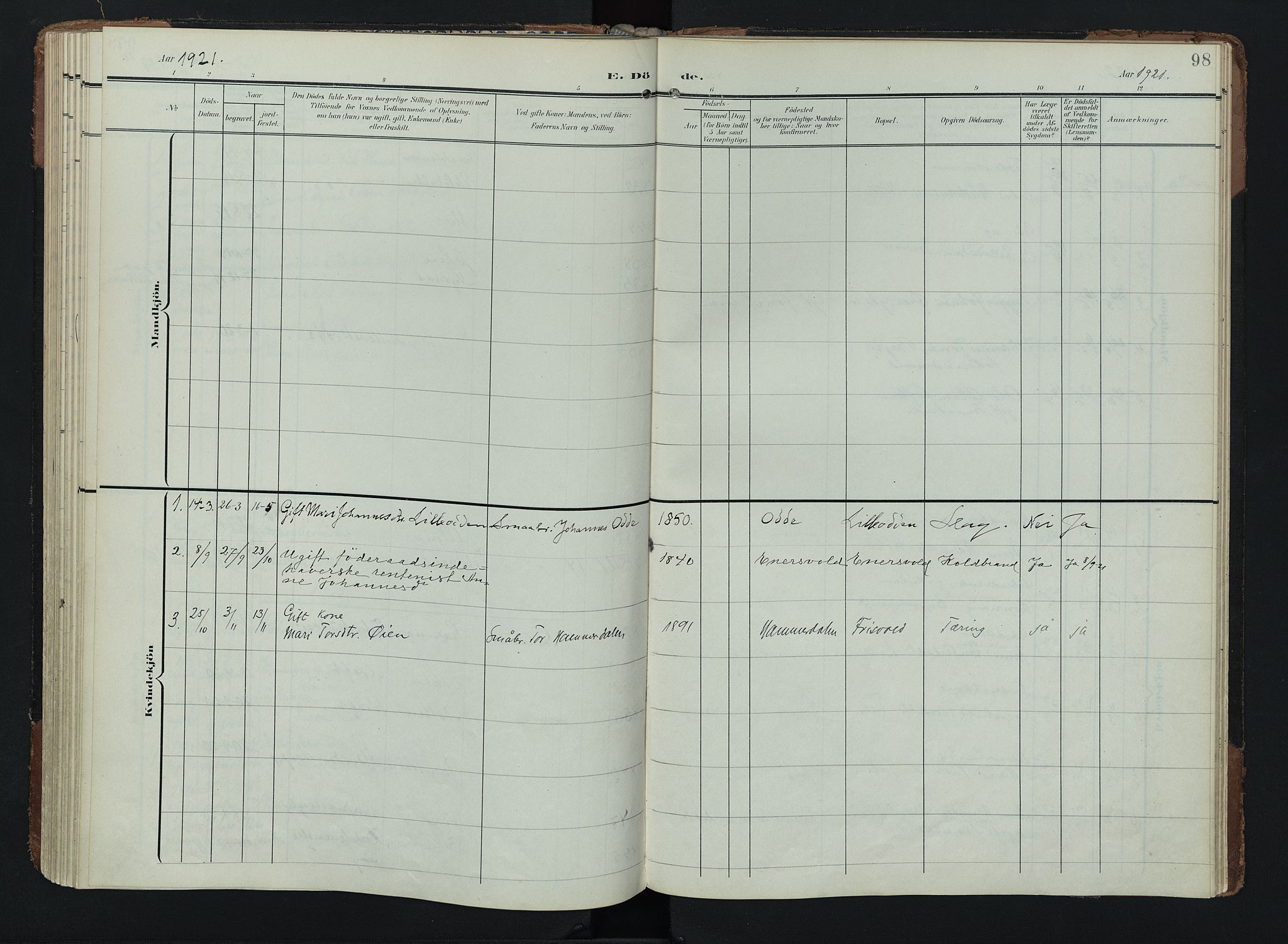 Lom prestekontor, AV/SAH-PREST-070/K/L0011: Ministerialbok nr. 11, 1904-1928, s. 98