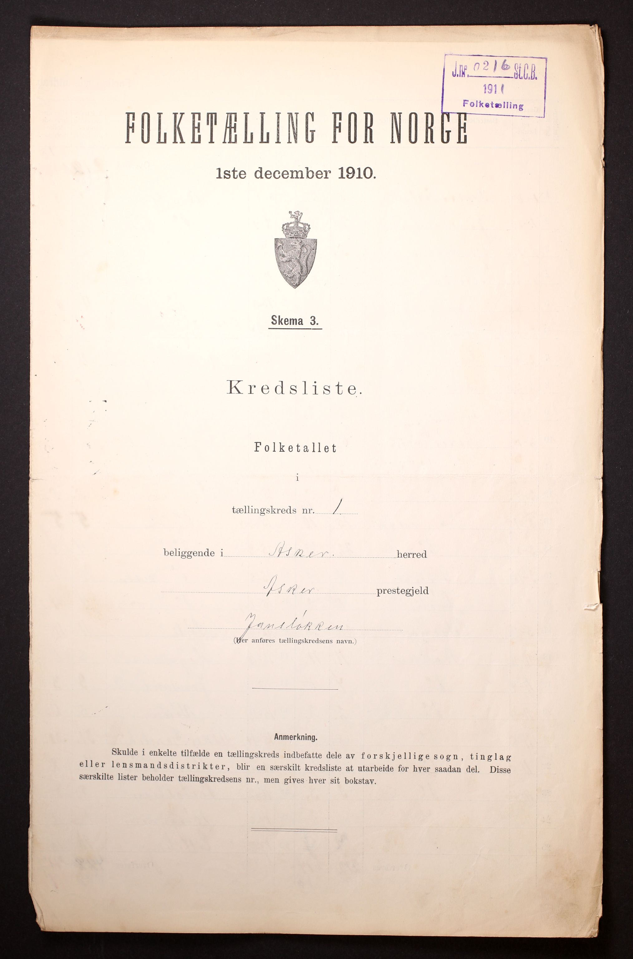 RA, Folketelling 1910 for 0220 Asker herred, 1910, s. 4