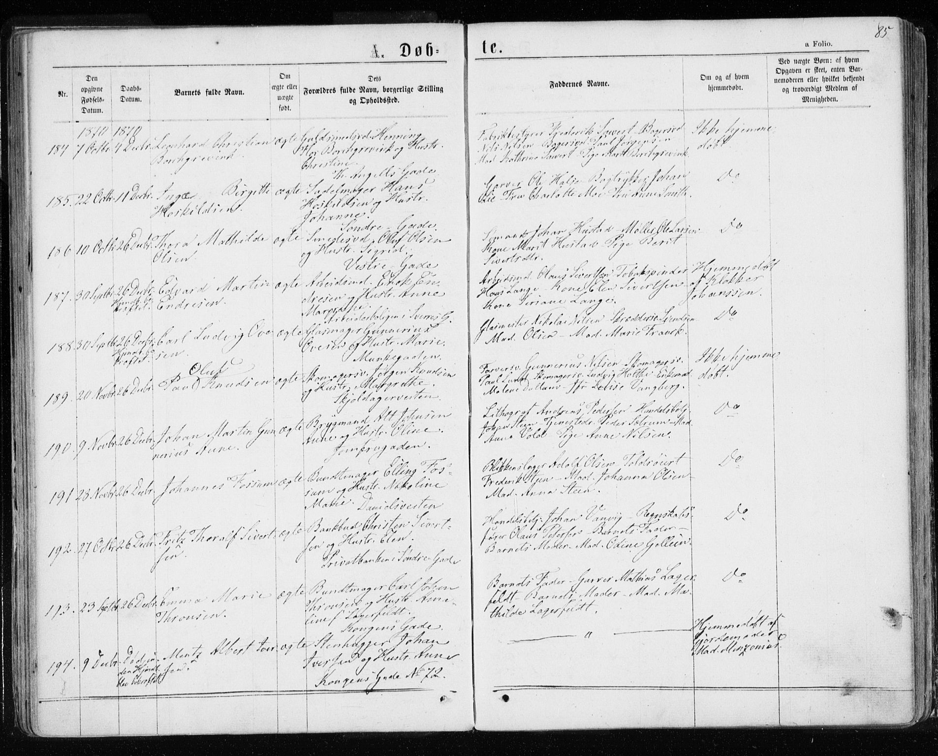 Ministerialprotokoller, klokkerbøker og fødselsregistre - Sør-Trøndelag, SAT/A-1456/601/L0054: Ministerialbok nr. 601A22, 1866-1877, s. 85