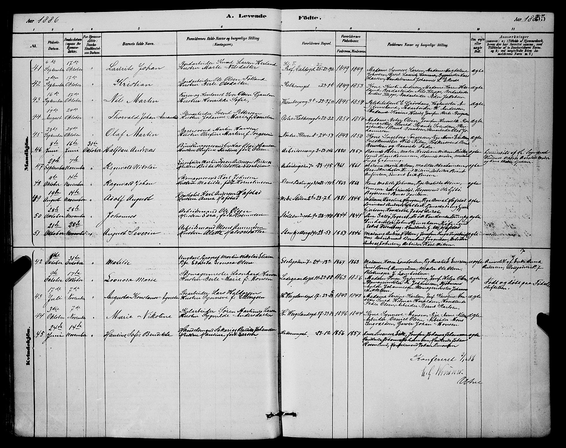 Mariakirken Sokneprestembete, AV/SAB-A-76901/H/Hab/L0004: Klokkerbok nr. A 4, 1878-1892, s. 55