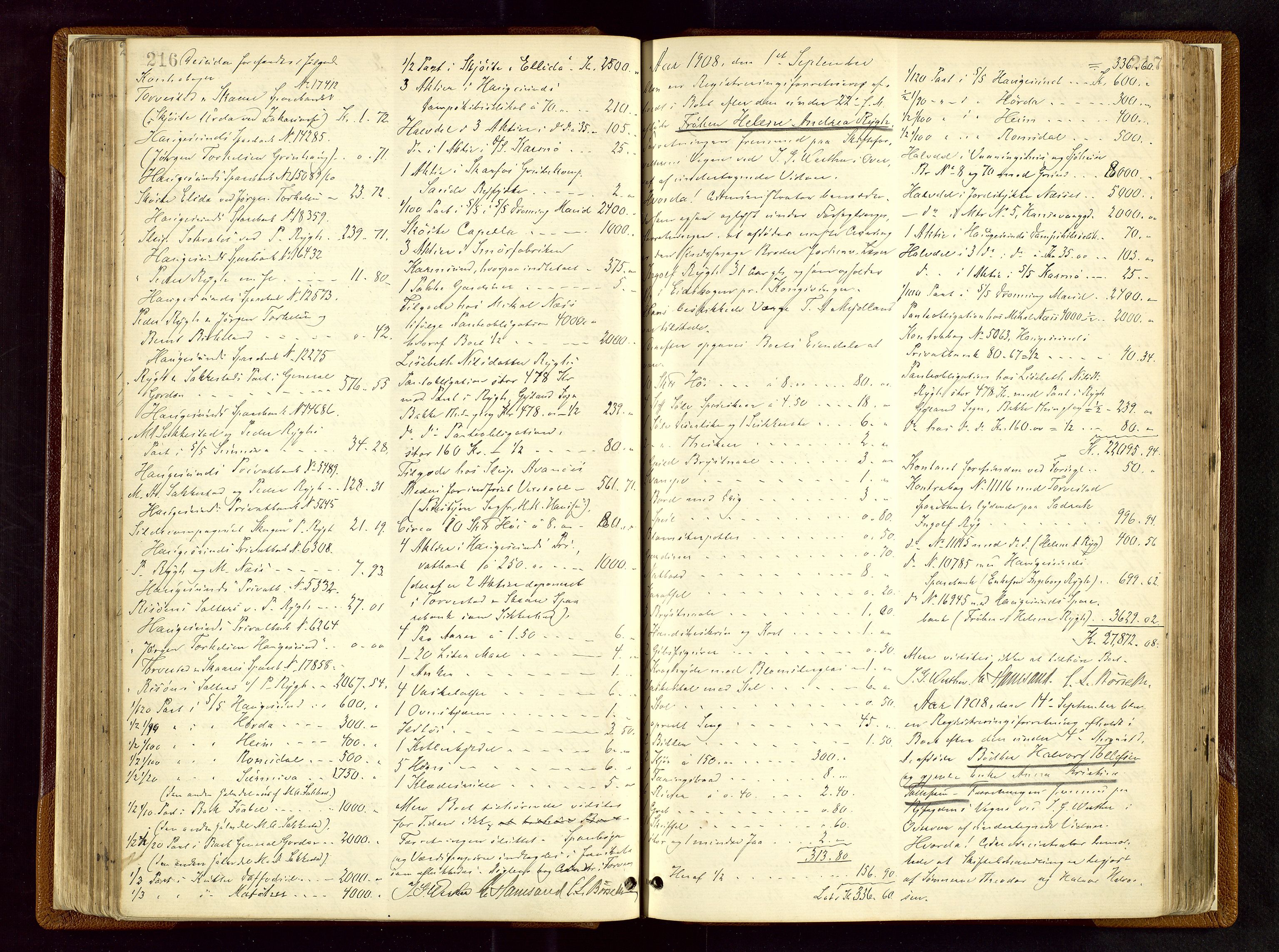 Haugesund tingrett, AV/SAST-A-101415/01/IV/IVB/L0003: Skifteregistreringsprotokoll, med register, 1898-1914, s. 216-217