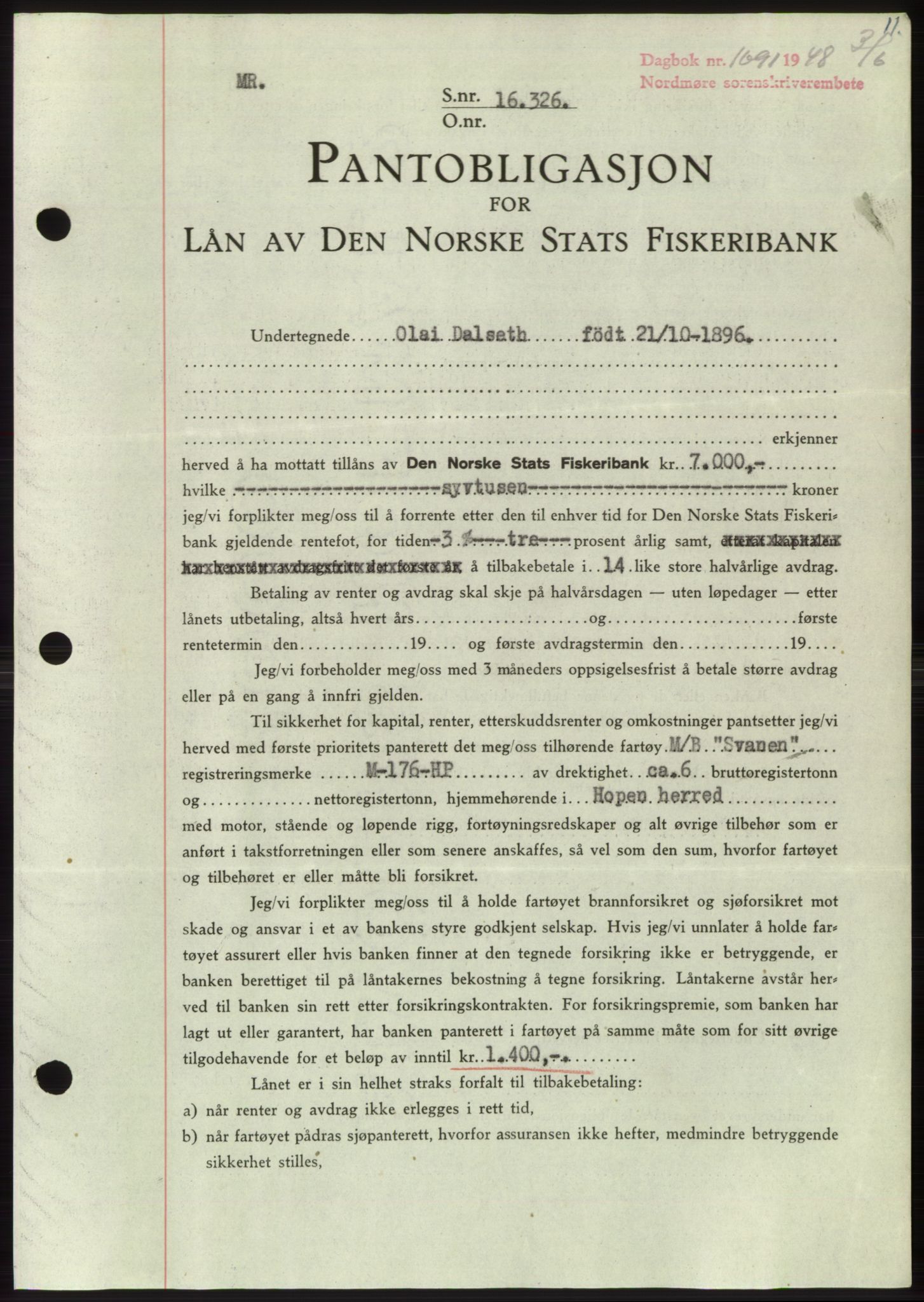 Nordmøre sorenskriveri, SAT/A-4132/1/2/2Ca: Pantebok nr. B99, 1948-1948, Dagboknr: 1691/1948