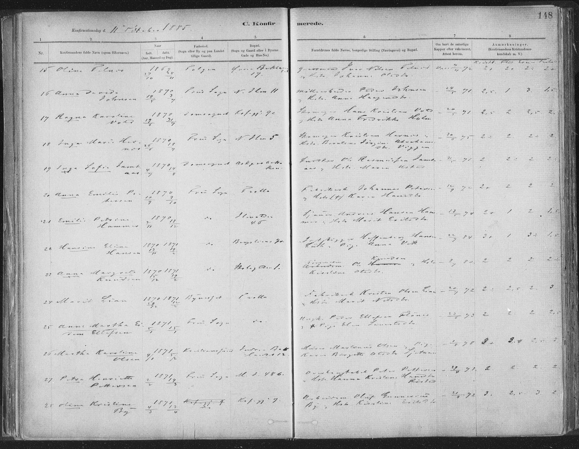 Ministerialprotokoller, klokkerbøker og fødselsregistre - Sør-Trøndelag, SAT/A-1456/603/L0162: Ministerialbok nr. 603A01, 1879-1895, s. 148