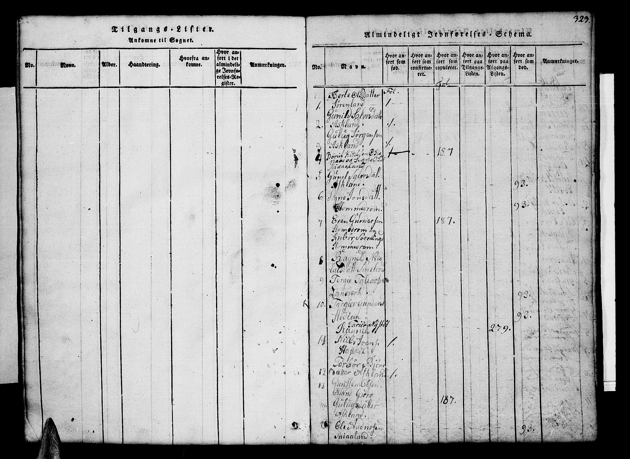 Åmli sokneprestkontor, SAK/1111-0050/F/Fb/Fba/L0001: Klokkerbok nr. B 1, 1816-1890, s. 323