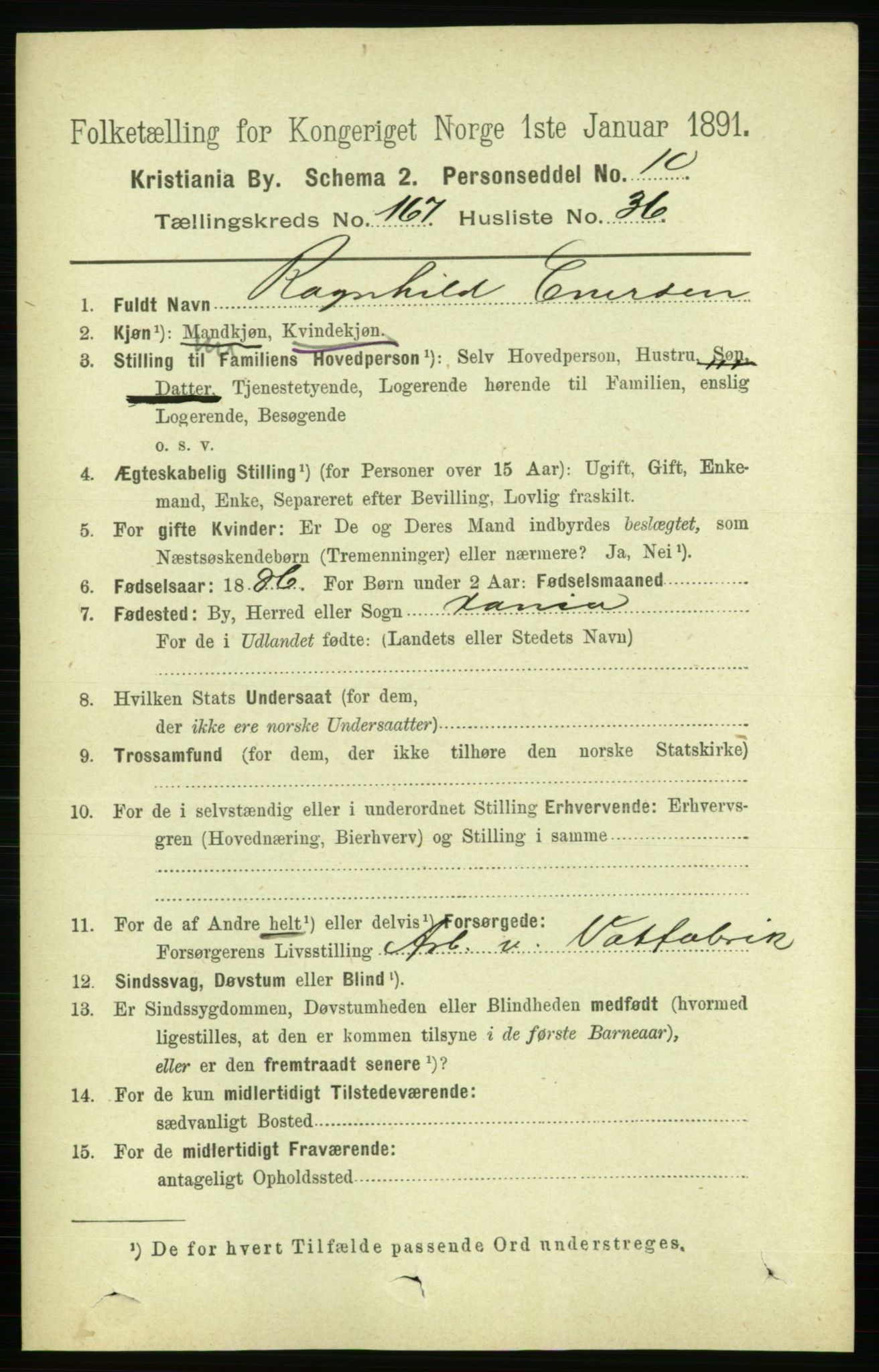 RA, Folketelling 1891 for 0301 Kristiania kjøpstad, 1891, s. 98036