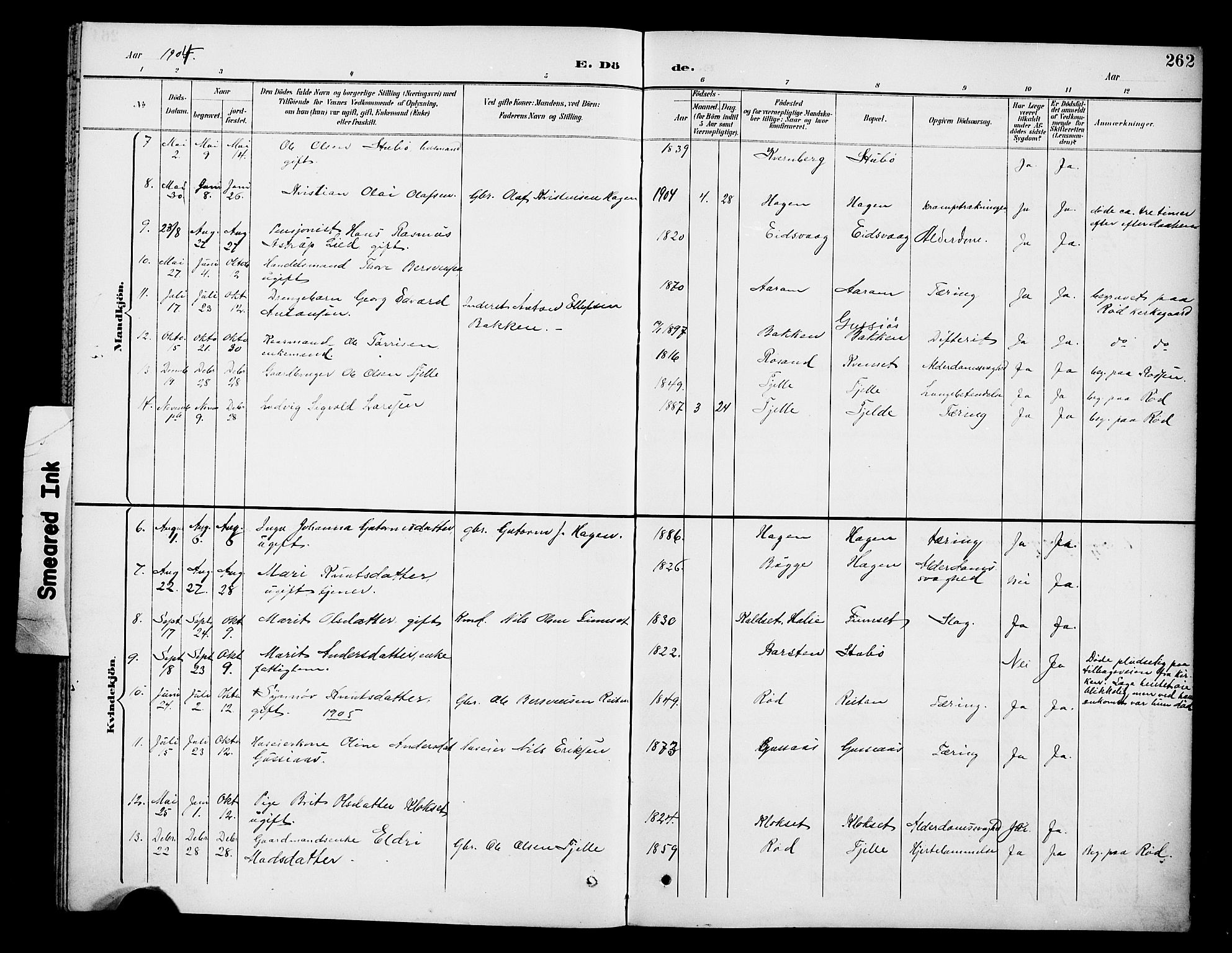 Ministerialprotokoller, klokkerbøker og fødselsregistre - Møre og Romsdal, SAT/A-1454/551/L0632: Klokkerbok nr. 551C04, 1894-1920, s. 262
