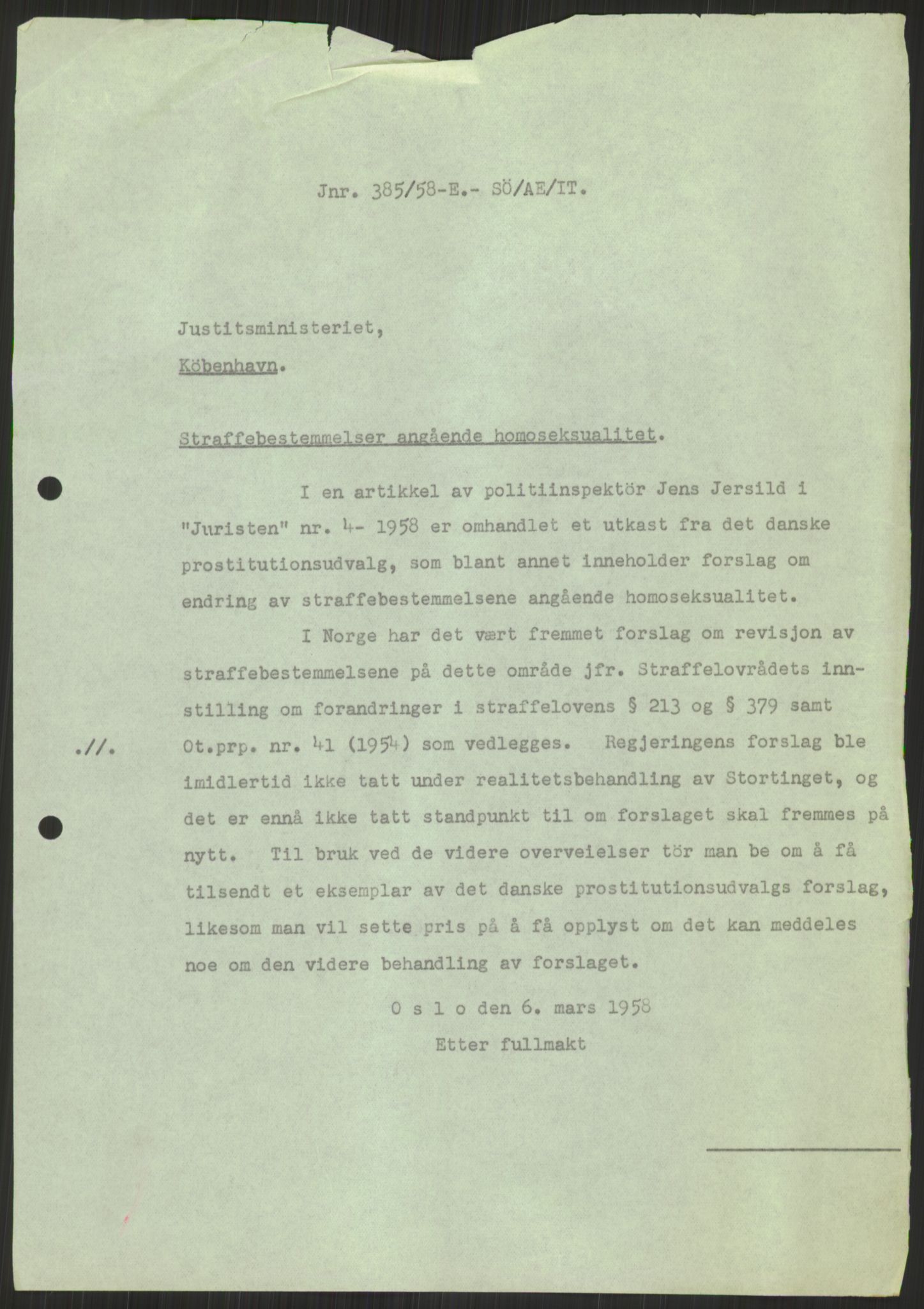 Justisdepartementet, Lovavdelingen, AV/RA-S-3212/D/De/L0029/0001: Straffeloven / Straffelovens revisjon: 5 - Ot. prp. nr.  41 - 1945: Homoseksualiet. 3 mapper, 1956-1970, s. 973