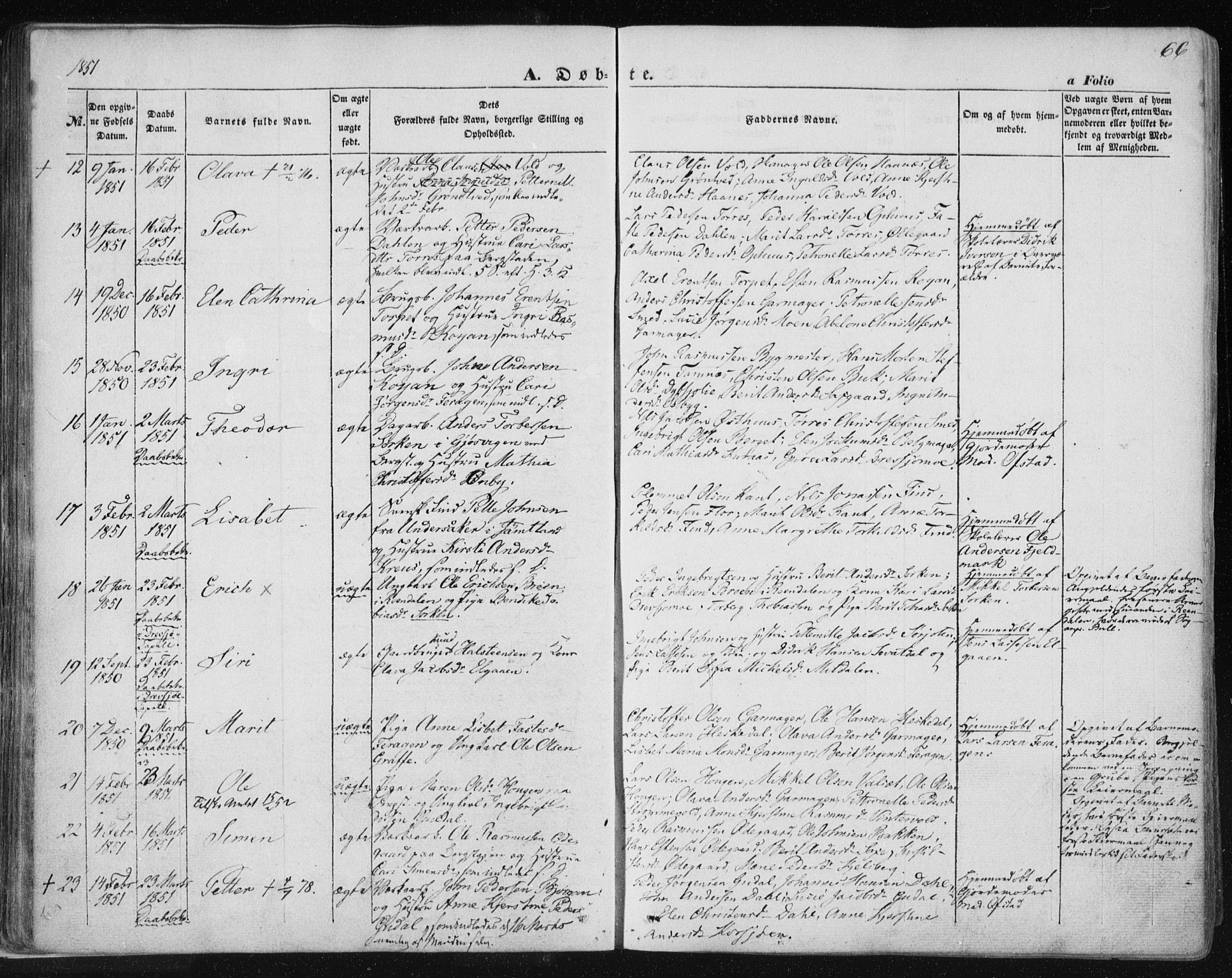 Ministerialprotokoller, klokkerbøker og fødselsregistre - Sør-Trøndelag, SAT/A-1456/681/L0931: Ministerialbok nr. 681A09, 1845-1859, s. 66