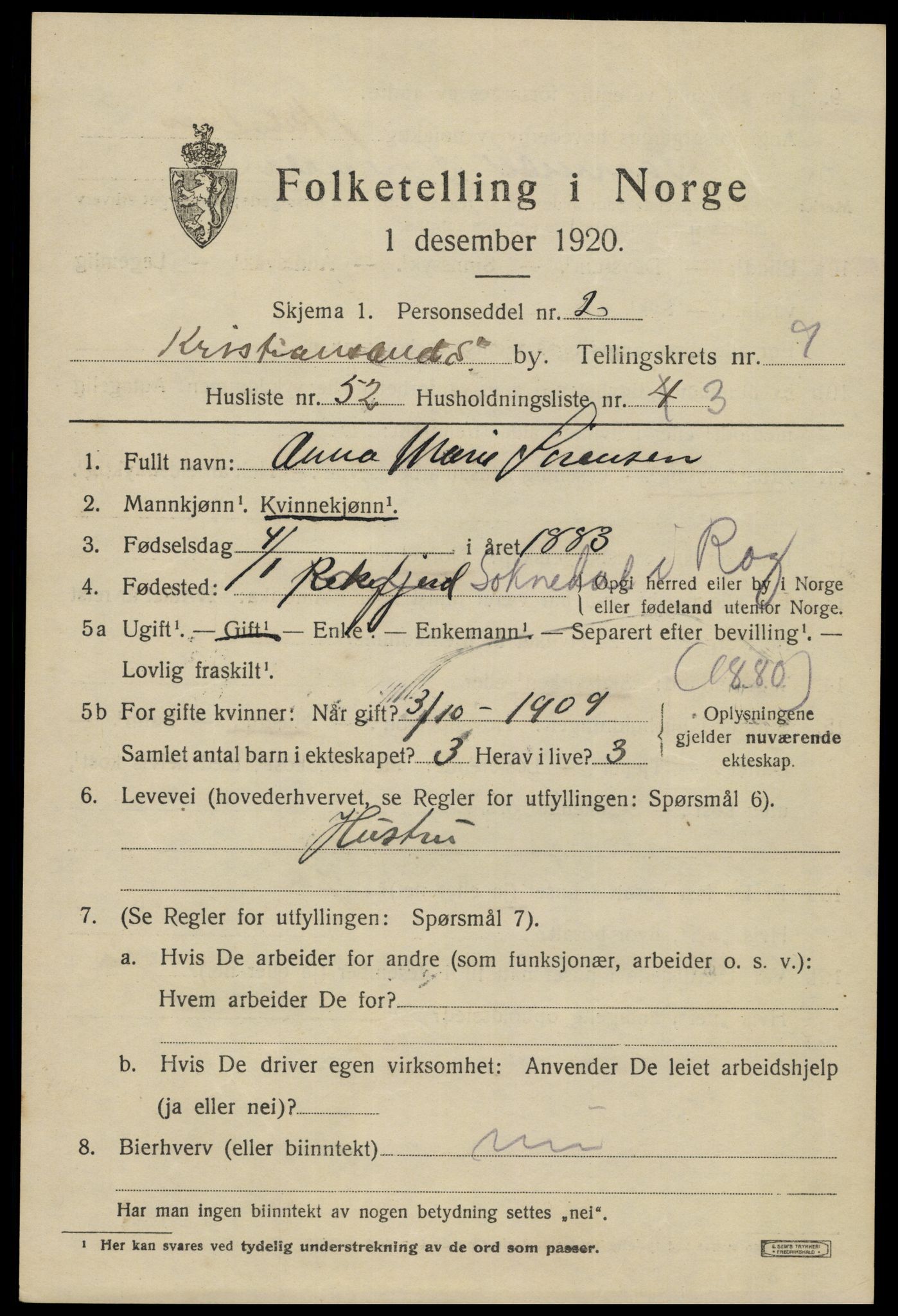 SAK, Folketelling 1920 for 1001 Kristiansand kjøpstad, 1920, s. 23501