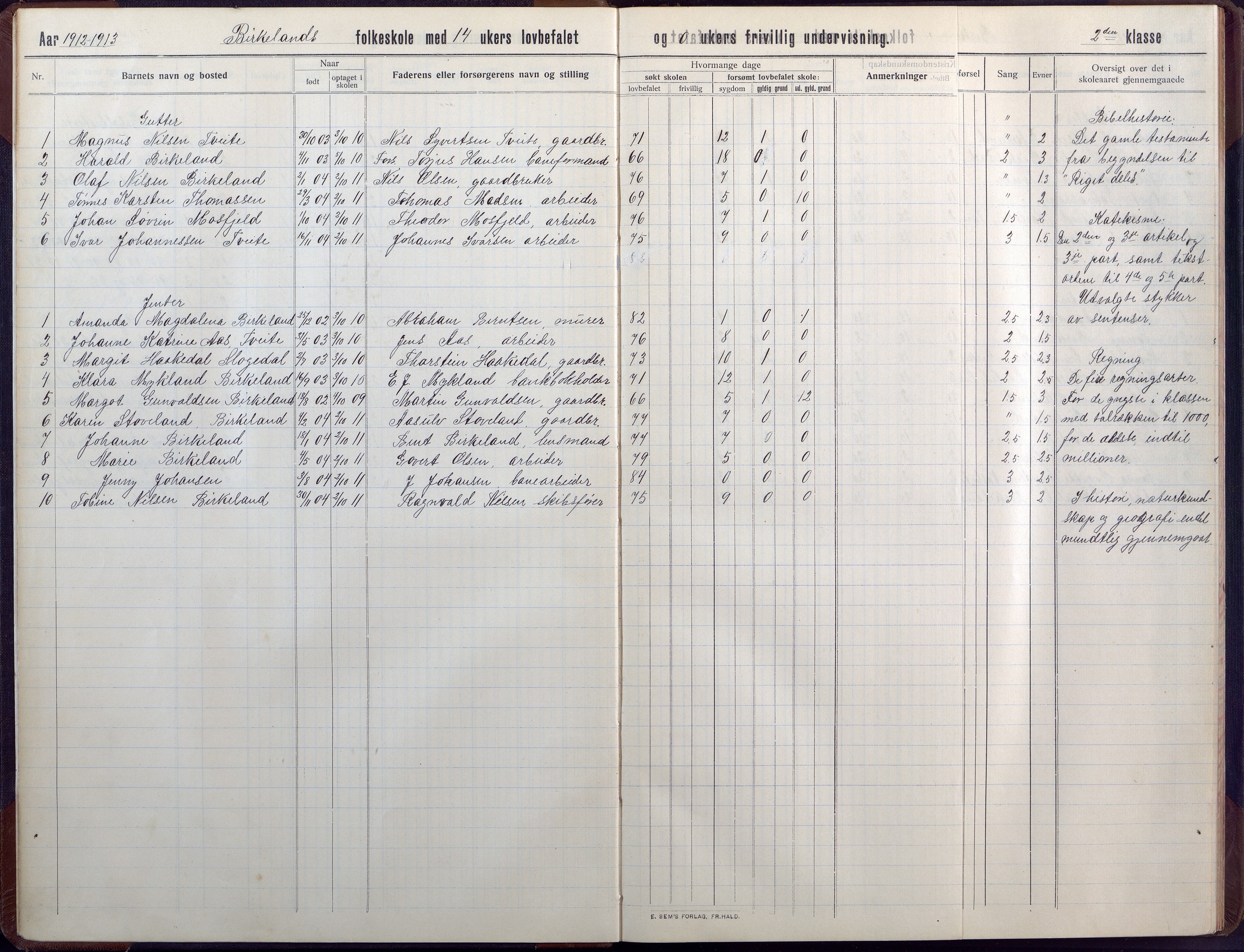 Birkenes kommune, Birkenes krets/Birkeland folkeskole frem til 1991, AAKS/KA0928-550a_91/F02/L0008: Skoleprotokoll, 1911-1930