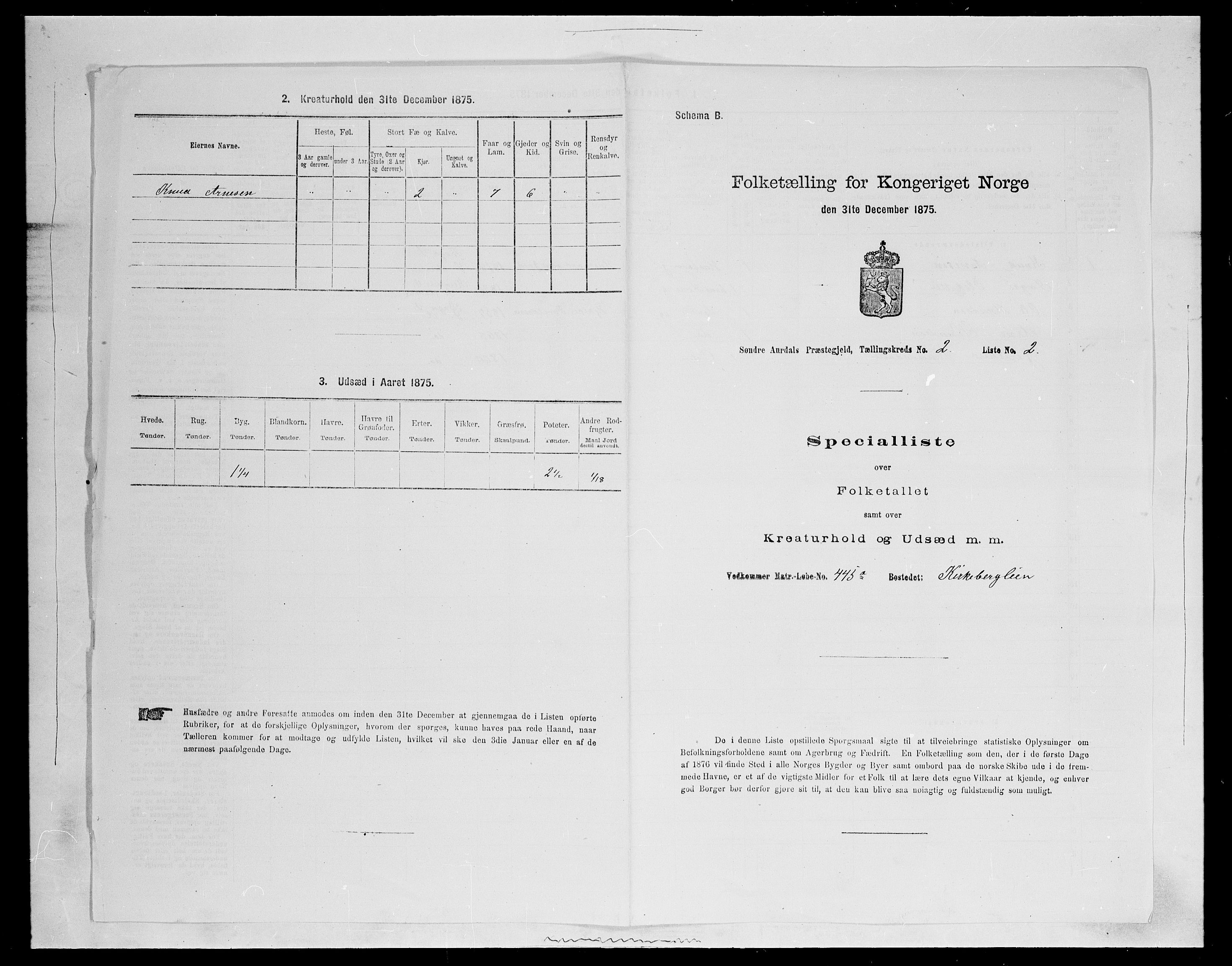 SAH, Folketelling 1875 for 0540P Sør-Aurdal prestegjeld, 1875, s. 415