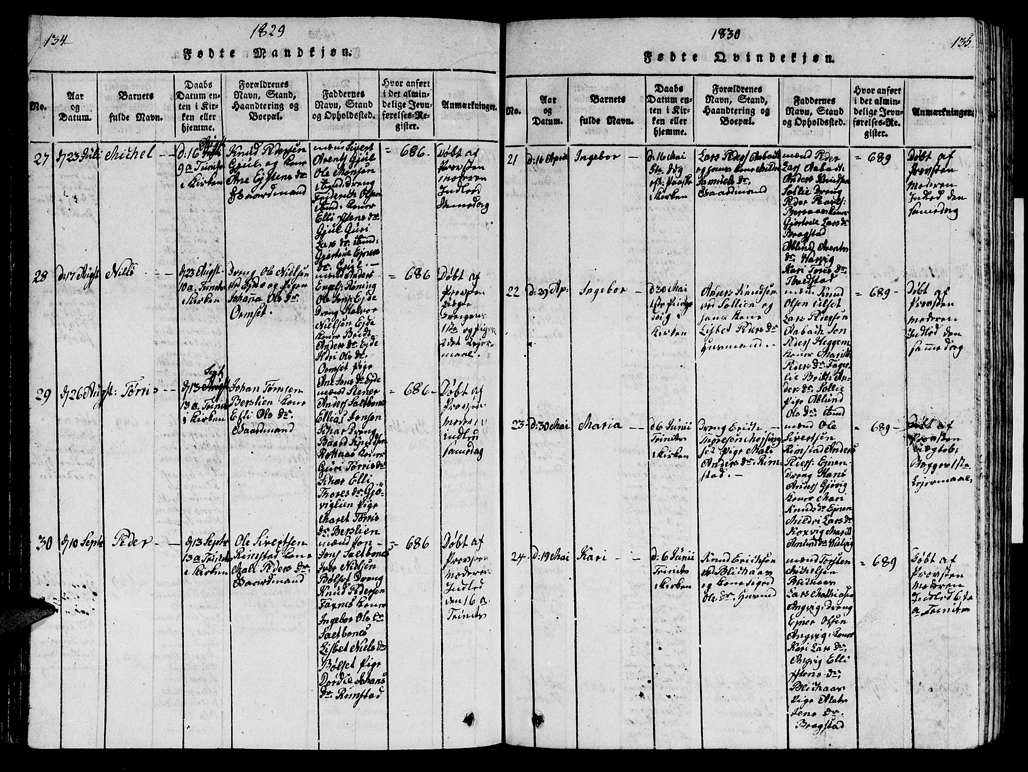 Ministerialprotokoller, klokkerbøker og fødselsregistre - Møre og Romsdal, AV/SAT-A-1454/586/L0990: Klokkerbok nr. 586C01, 1819-1837, s. 134-135