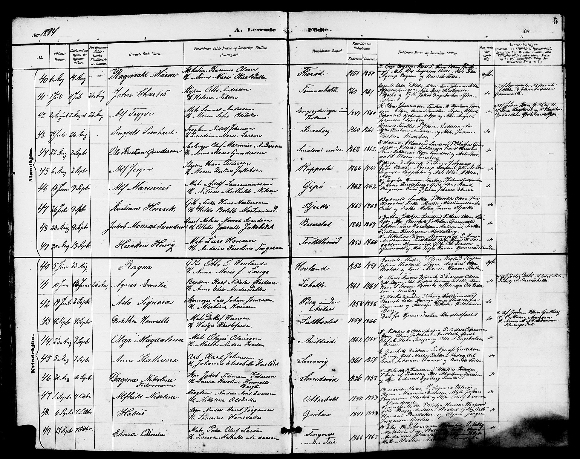 Nøtterøy kirkebøker, AV/SAKO-A-354/G/Ga/L0004: Klokkerbok nr. I 4, 1894-1909, s. 5