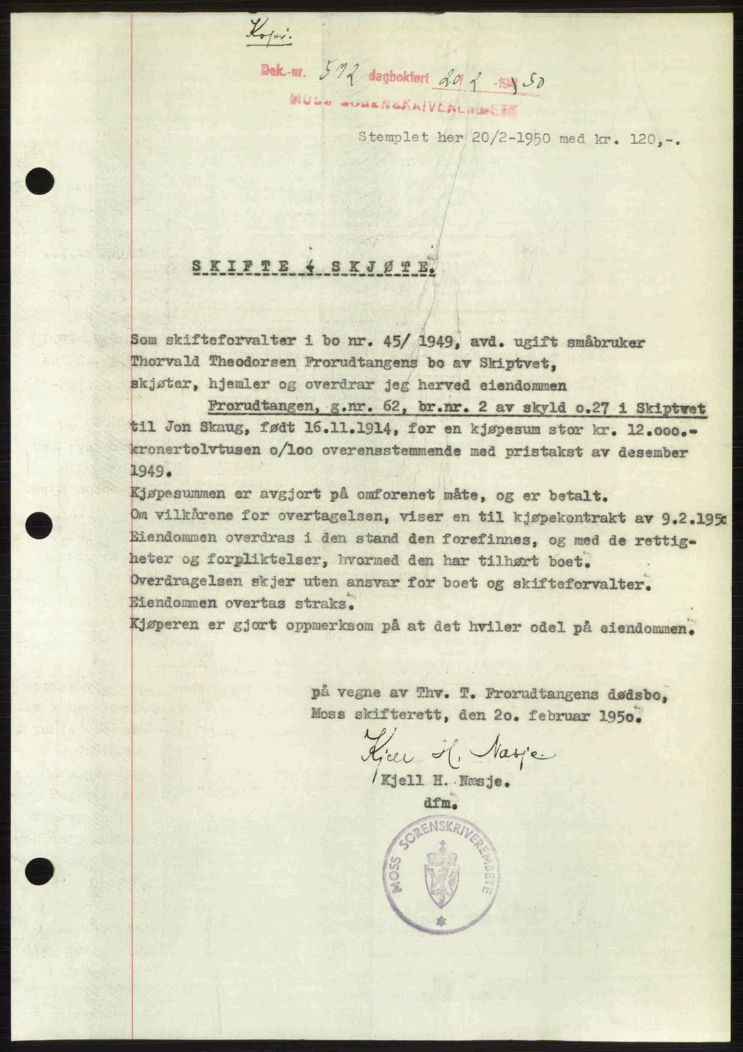 Moss sorenskriveri, SAO/A-10168: Pantebok nr. A2, 1947-1950, Dagboknr: 572/1950