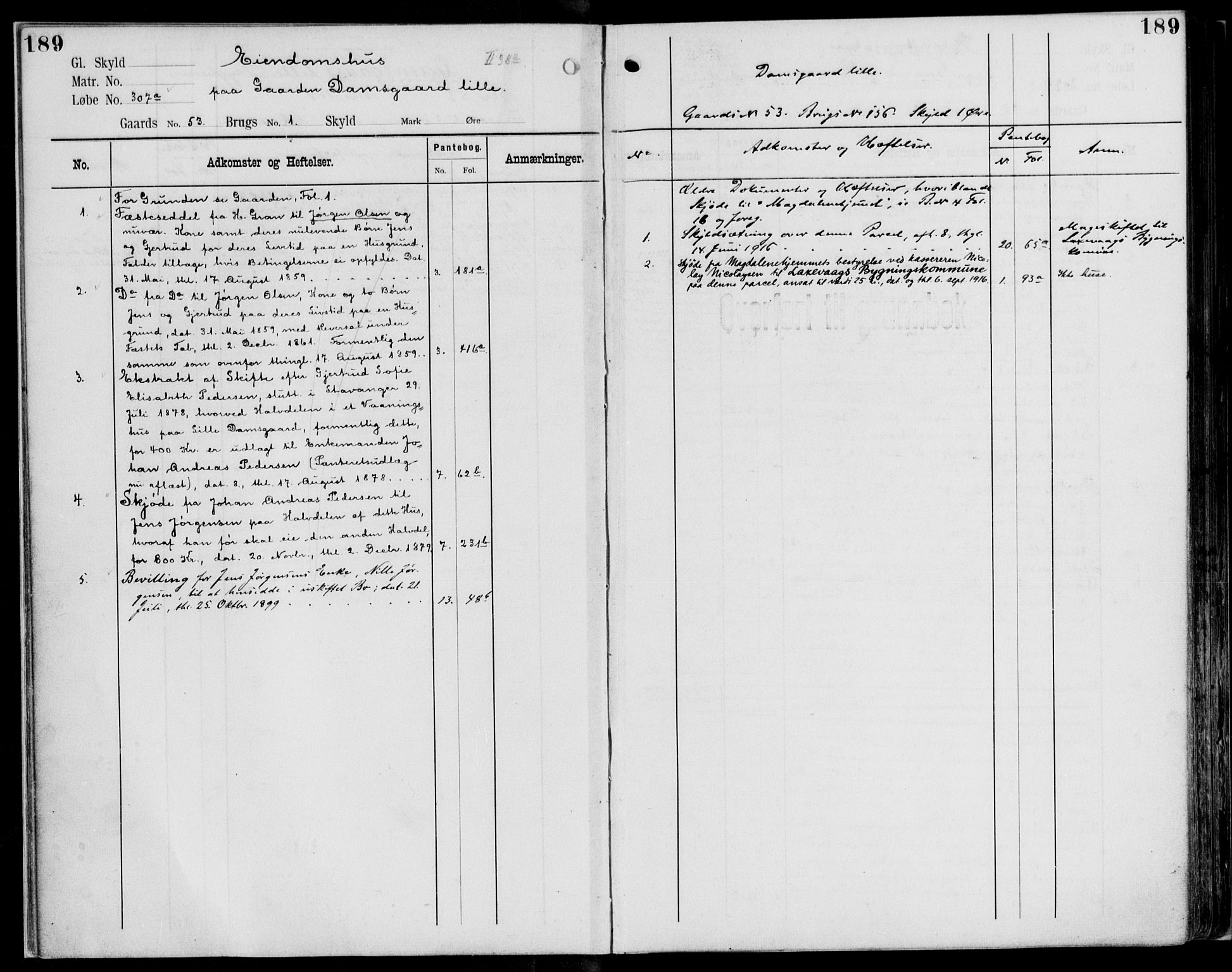 Midhordland sorenskriveri, AV/SAB-A-3001/1/G/Ga/Gab/L0114: Panteregister nr. II.A.b.114, s. 189