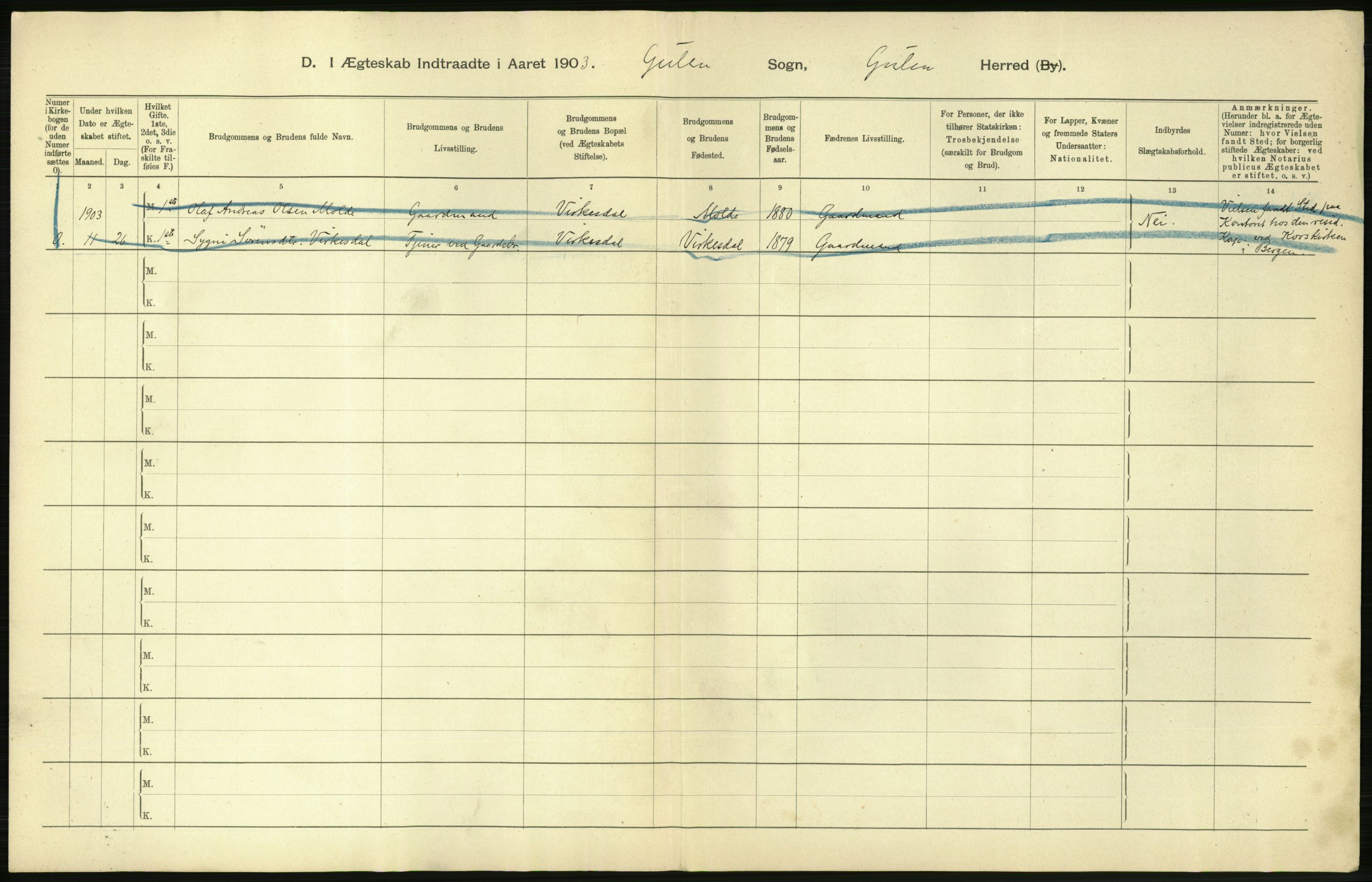 Statistisk sentralbyrå, Sosiodemografiske emner, Befolkning, RA/S-2228/D/Df/Dfa/Dfaa/L0015: Nordre Bergenhus: Fødte, gifte, døde. Bygder, 1903, s. 474