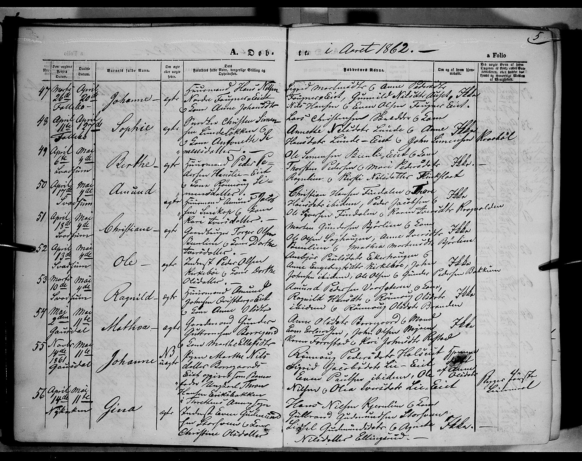 Gausdal prestekontor, AV/SAH-PREST-090/H/Ha/Haa/L0009: Ministerialbok nr. 9, 1862-1873, s. 5